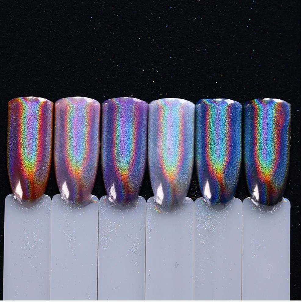 پودر ناخن هولوگرافیک، پودر هولو برای ناخن، پودر اکلیلی با جلوه آینه ای رنگین کمانی، رنگدانه چند منظوره برای طراحی ناخن، تزئینات DIY، 0.4 گرم - 1.8 گرم