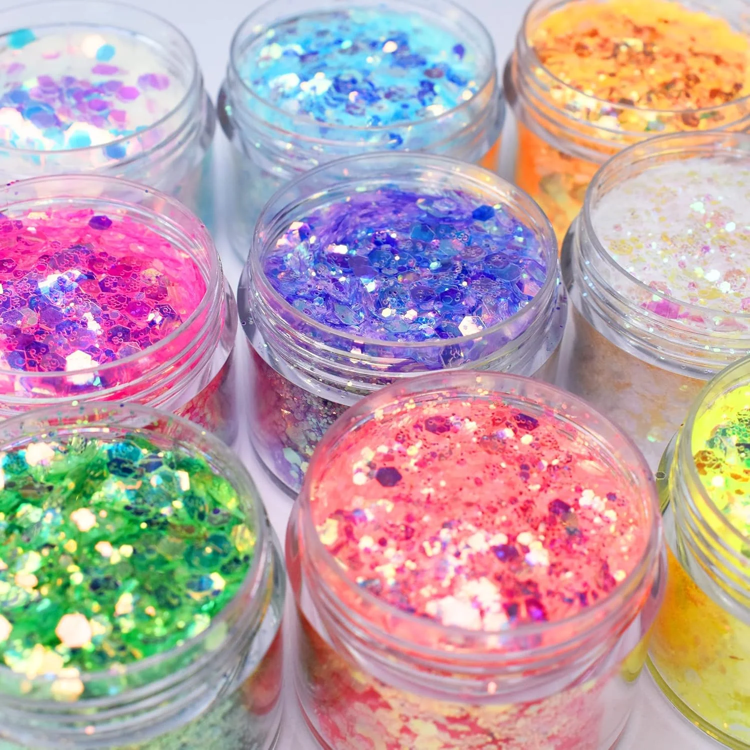 اکلیل بدن ونیدا، 9 رنگ، 190 گرمی، درخشش فوق العاده رنگین کمانی، پودر آرایشی اکلیلی درشت اوپال برای ناخن، مو، چشم و صورت