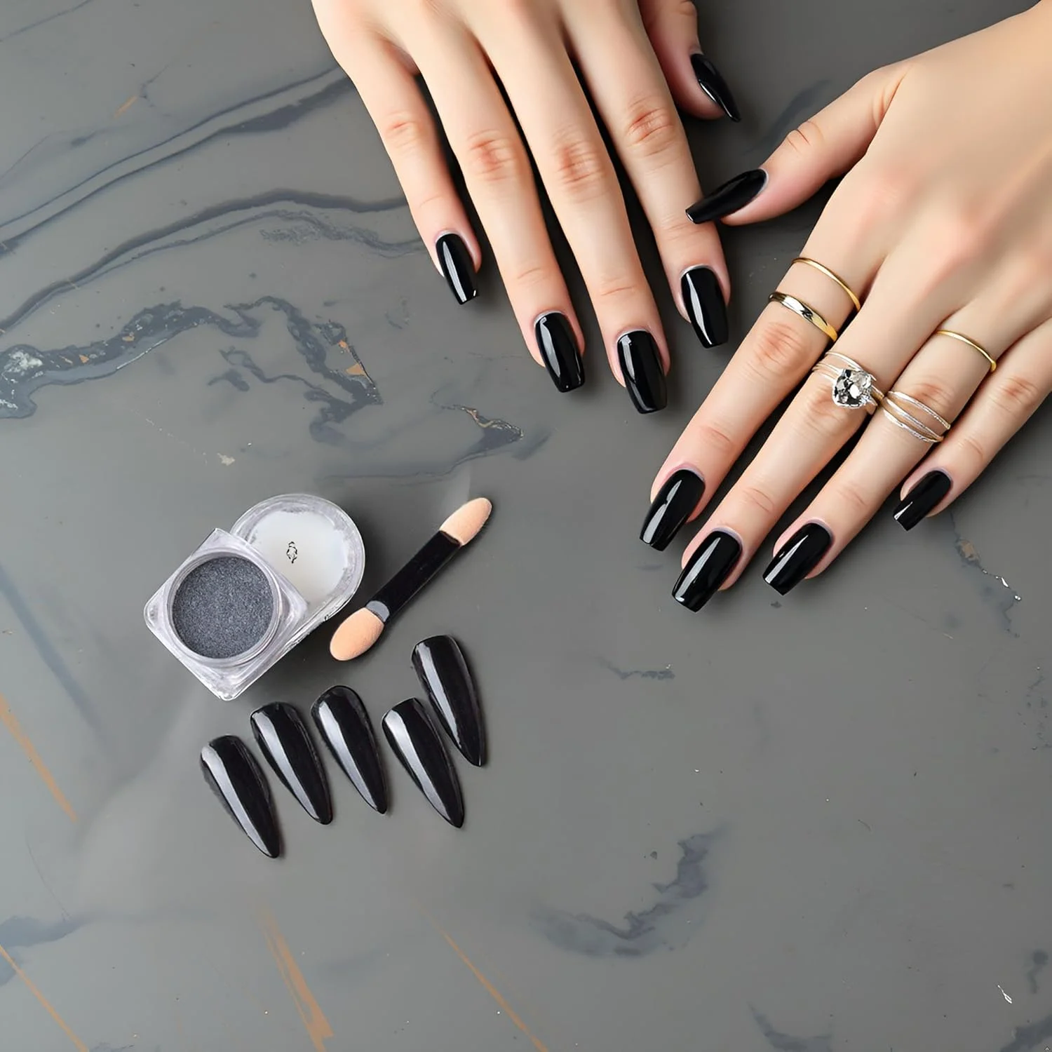 پودر ناخن کروم، پودر آینه ای متالیک برای طراحی ناخن، پودر مشکی آینه ای براق و فوق العاده نازک، پیگمنت درخشان، اکلیل فلزی برای تزئین ناخن و طراحی ناخن با لاک ژل، 1 گرم در هر بطری