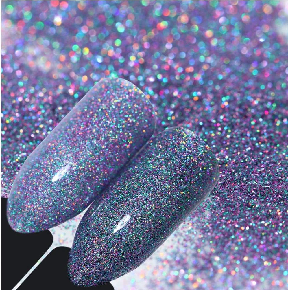 پودر ناخن هولوگرافیک، پودر هولو برای ناخن، پودر اکلیلی با جلوه آینه ای رنگین کمانی، رنگدانه چند منظوره برای طراحی ناخن، تزئینات DIY، 0.4 گرم - 1.8 گرم
