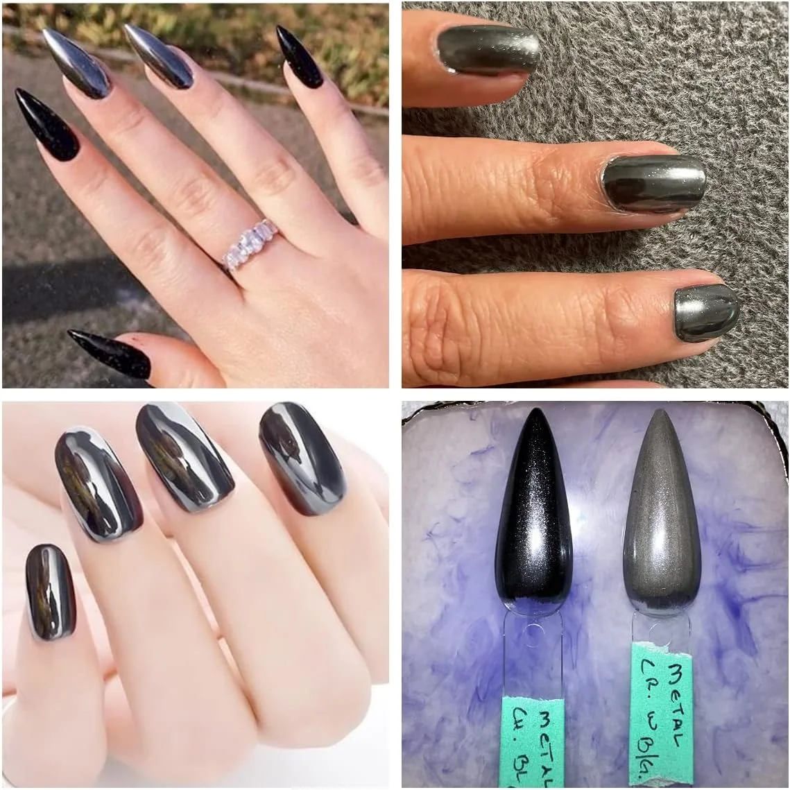 پودر ناخن کروم، پودر آینه ای متالیک برای طراحی ناخن، پودر مشکی آینه ای براق و فوق العاده نازک، پیگمنت درخشان، اکلیل فلزی برای تزئین ناخن و طراحی ناخن با لاک ژل، 1 گرم در هر بطری