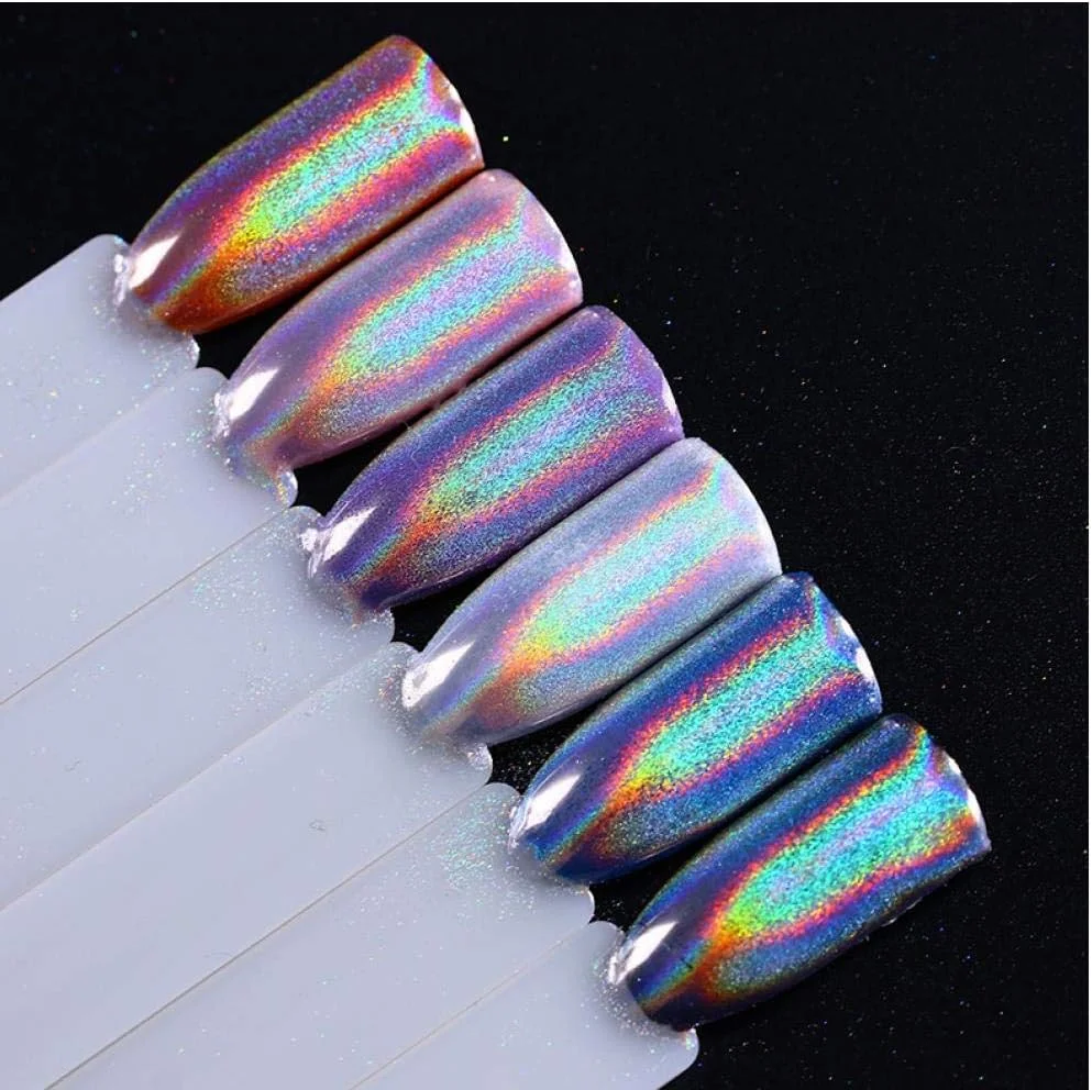 پودر ناخن هولوگرافیک، پودر هولو برای ناخن، پودر اکلیلی با جلوه آینه ای رنگین کمانی، رنگدانه چند منظوره برای طراحی ناخن، تزئینات DIY، 0.4 گرم - 1.8 گرم