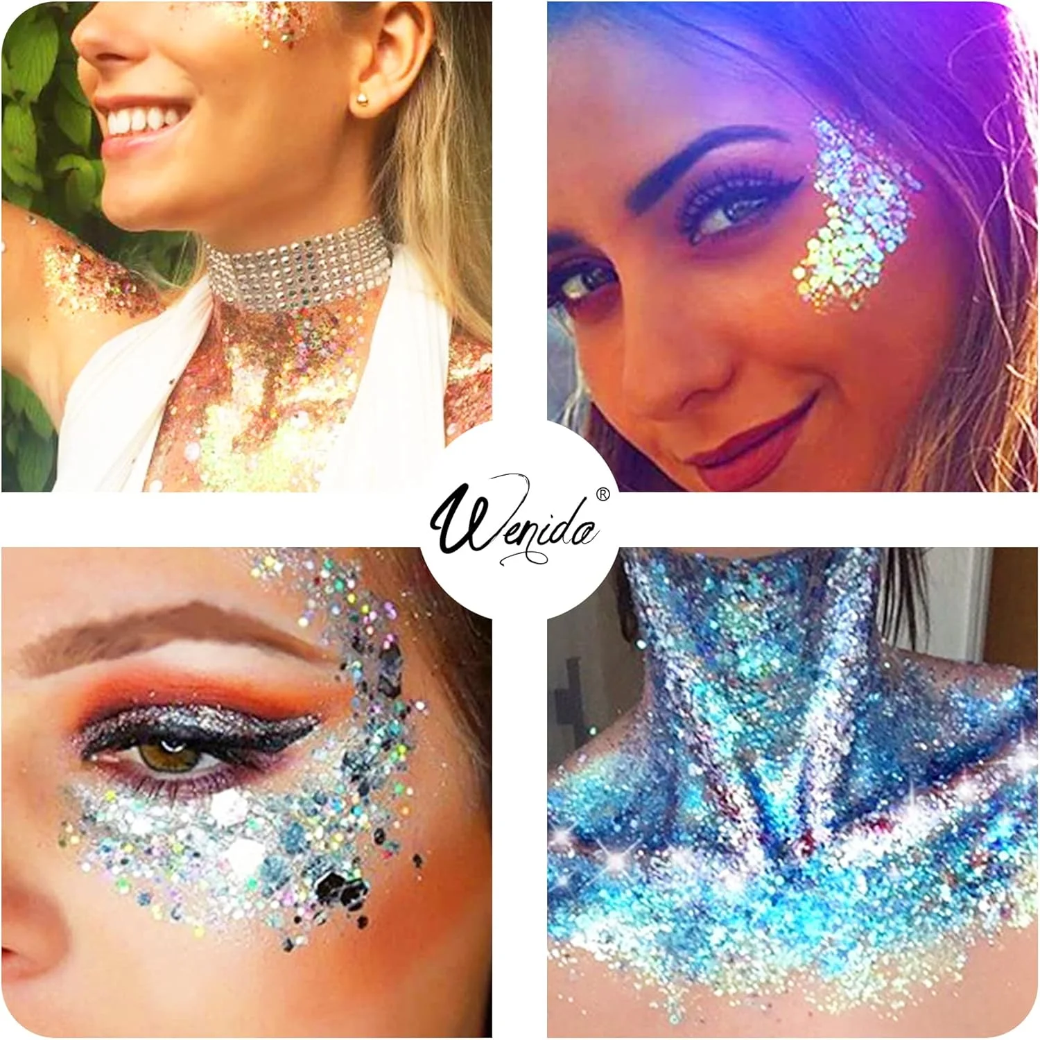 اکلیل بدن ونیدا، 9 رنگ، 190 گرمی، درخشش فوق العاده رنگین کمانی، پودر آرایشی اکلیلی درشت اوپال برای ناخن، مو، چشم و صورت