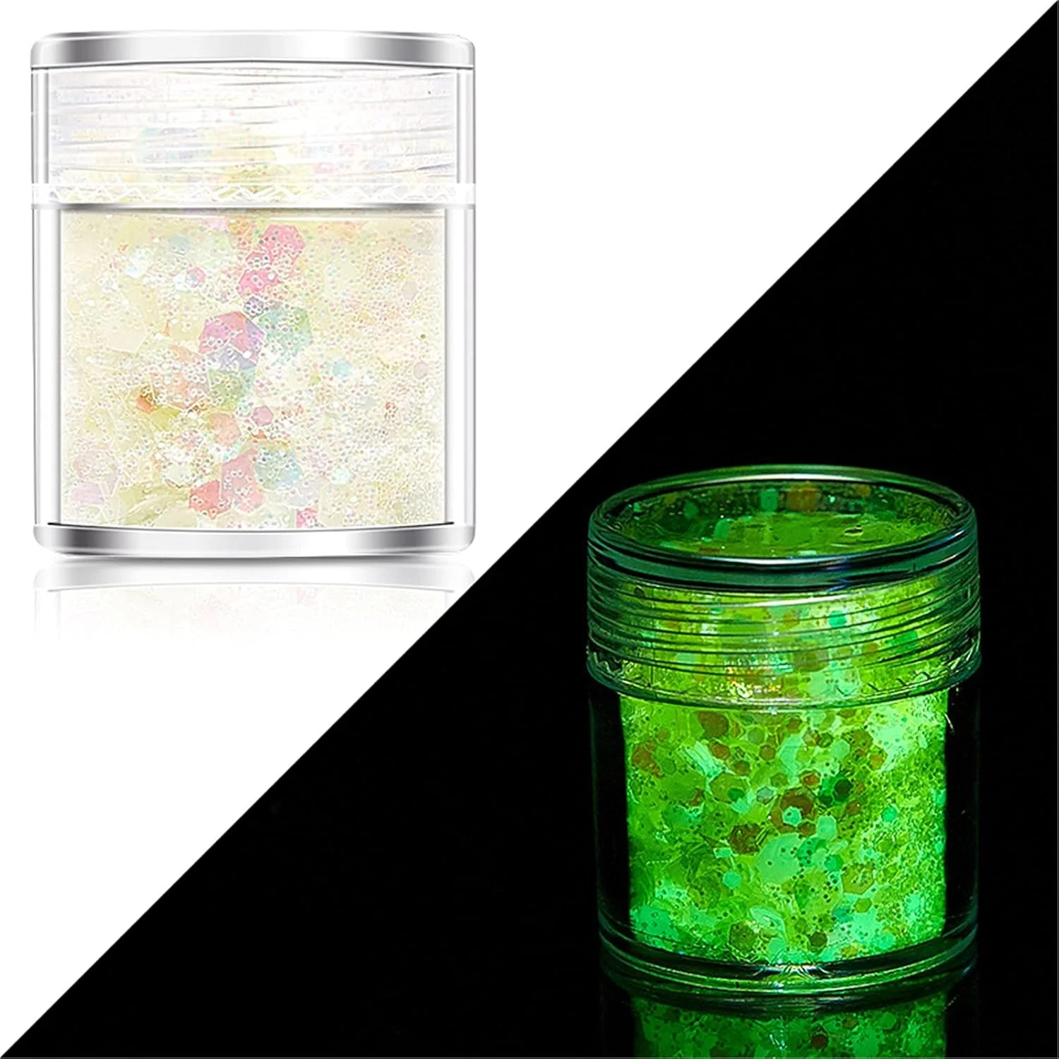 پولک های هنری ناخن درخشان، طراحی هنری ناخن پولک های براق هولوگرافیک پودر پولک های براق ناخن سه بعدی در تاریکی برای تزئین هنر ناخن، برگردان های DIY (D)