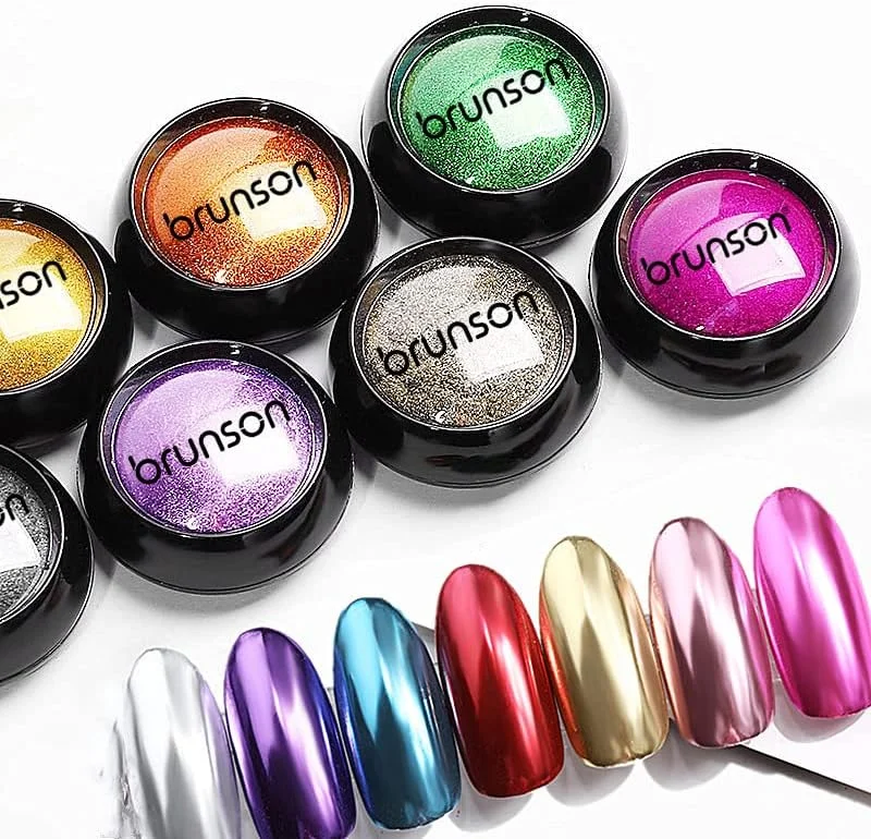 پودر کروم ناخن برونسون، پودر رنگدانه ای هولوگرافیک Aurora Iridescent برای مانیکور ناخن، پودر براق کننده مرواریدی ناخن، پودر طراحی ناخن 1 گرمی