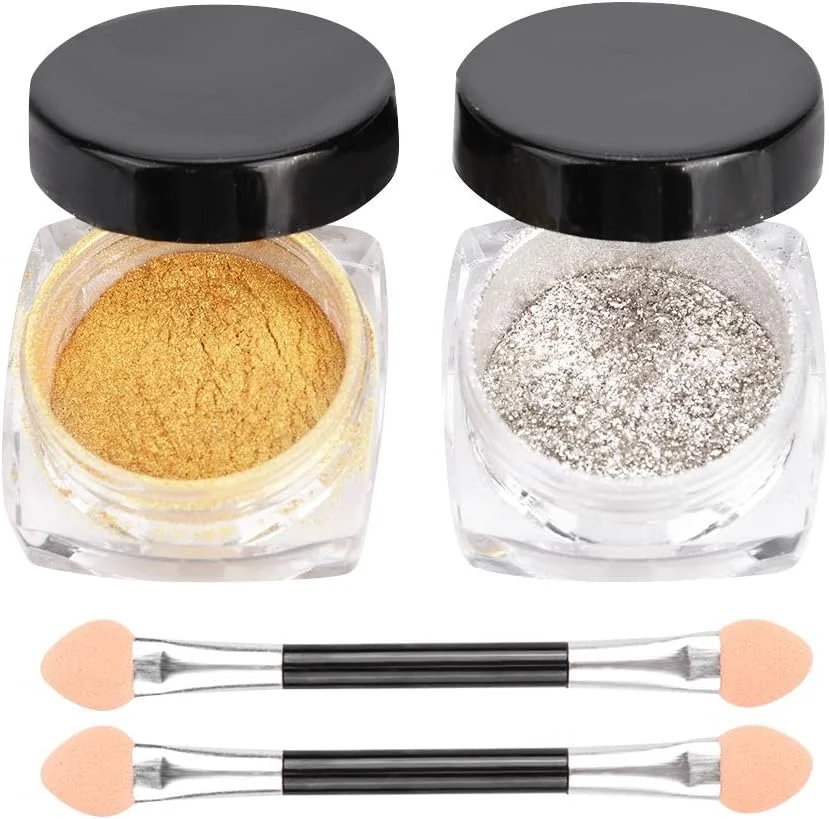 پودر کروم ناخن، تزئین نوک ناخن اکلیلی، پودر طلایی نقره ای رنگدانه مانیکور، پودر آینه ای DIY هنر ناخن (2 رنگ)