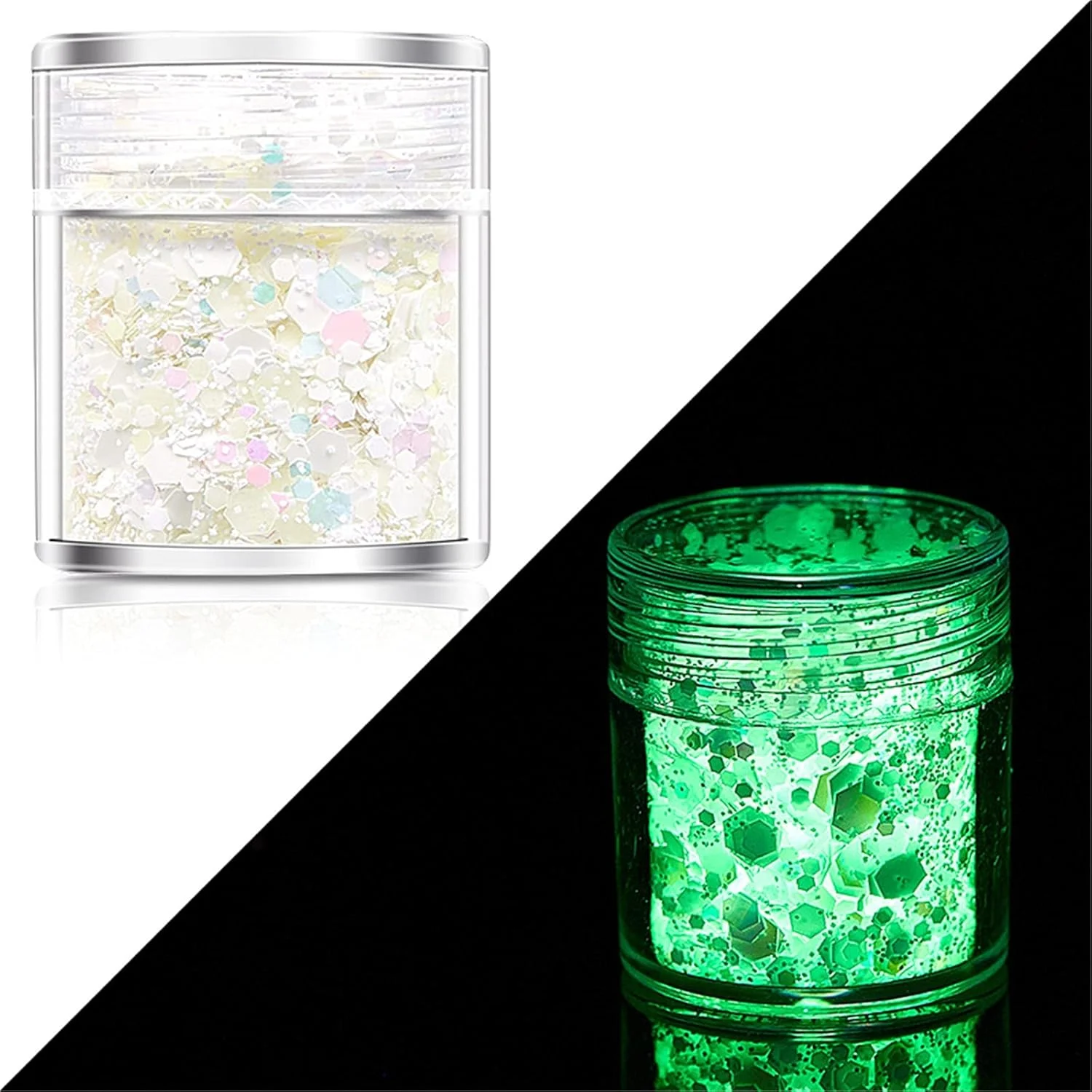 پولک های درخشان طراحی ناخن، پولک های اکلیلی هولوگرافیک طراحی ناخن، پودر پولک های اکلیلی درخشان در تاریکی، ناخن سه بعدی برای تزئین ناخن، برچسب های DIY (N)