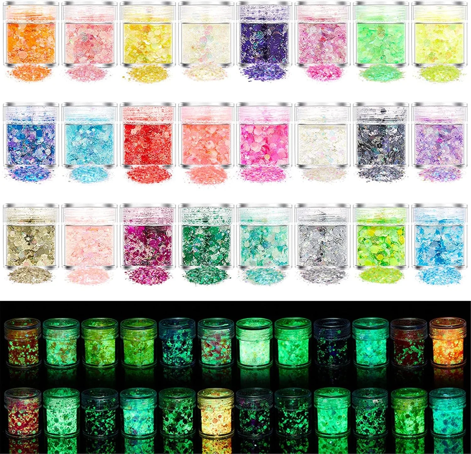 پولک های درخشان طراحی ناخن، پولک های اکلیلی هولوگرافیک طراحی ناخن، پودر پولک های اکلیلی درخشان در تاریکی، ناخن سه بعدی برای تزئین ناخن، برچسب های DIY (N)