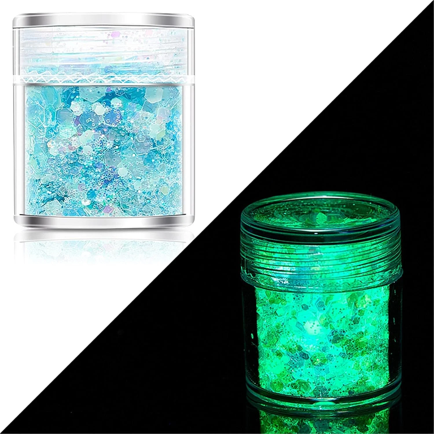 پولک های درخشان طراحی ناخن، پولک های اکلیلی ناخن هولوگرافیک، پودر پولک های اکلیلی سه بعدی در تاریکی برای تزئین ناخن، برچسب های DIY (J)