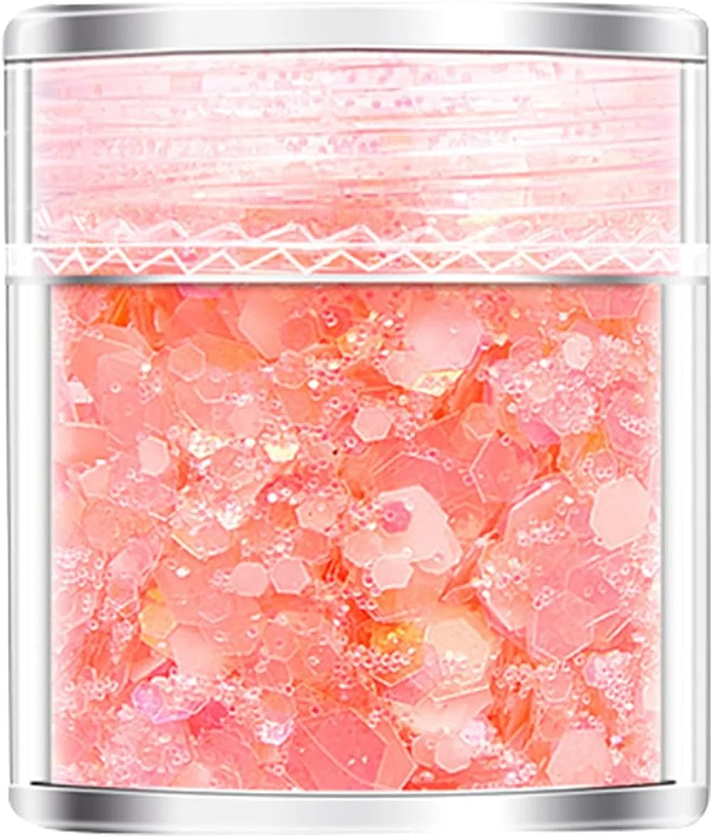 پولک های درخشان طراحی ناخن، پولک های براق هولوگرافیک طراحی ناخن، پودر پولک های براق سه بعدی در تاریکی برای تزئین ناخن، برچسب های DIY (L)