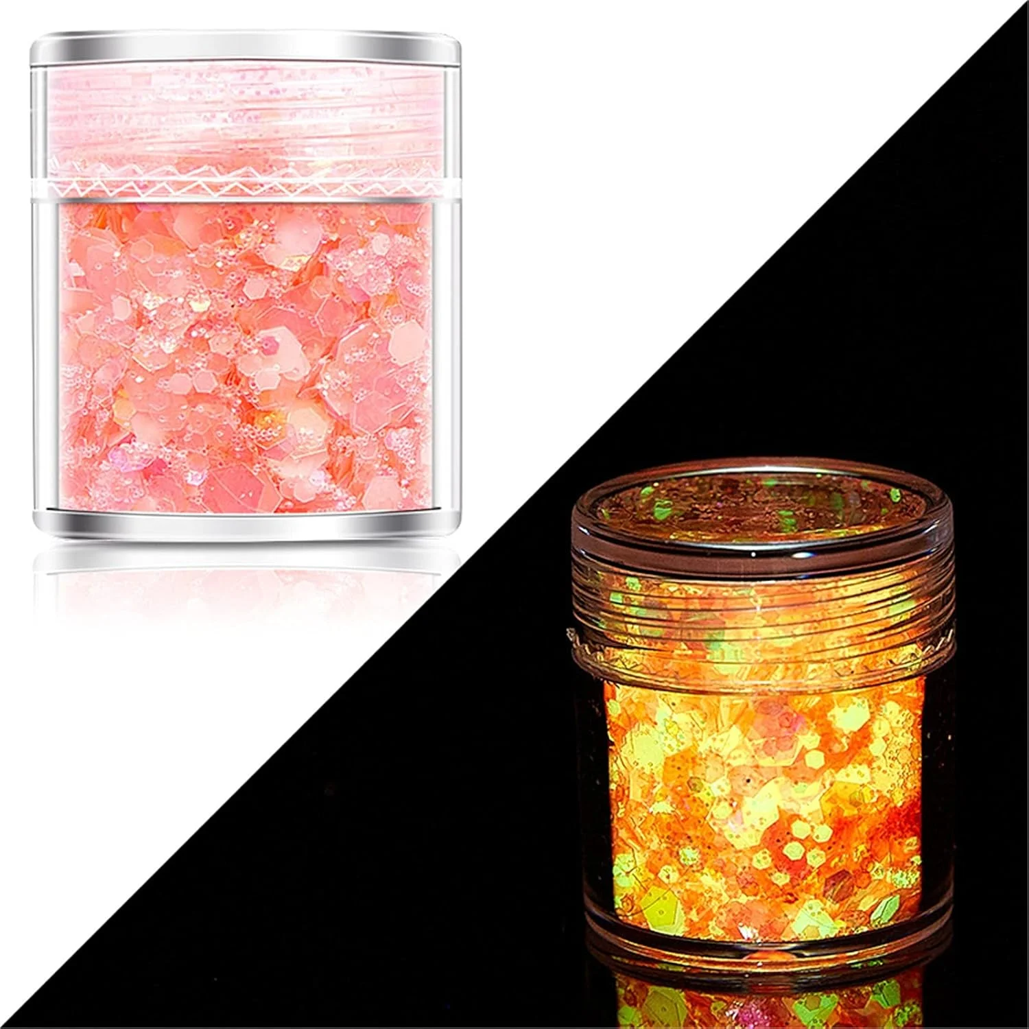 پولک های درخشان طراحی ناخن، پولک های براق هولوگرافیک طراحی ناخن، پودر پولک های براق سه بعدی در تاریکی برای تزئین ناخن، برچسب های DIY (L)