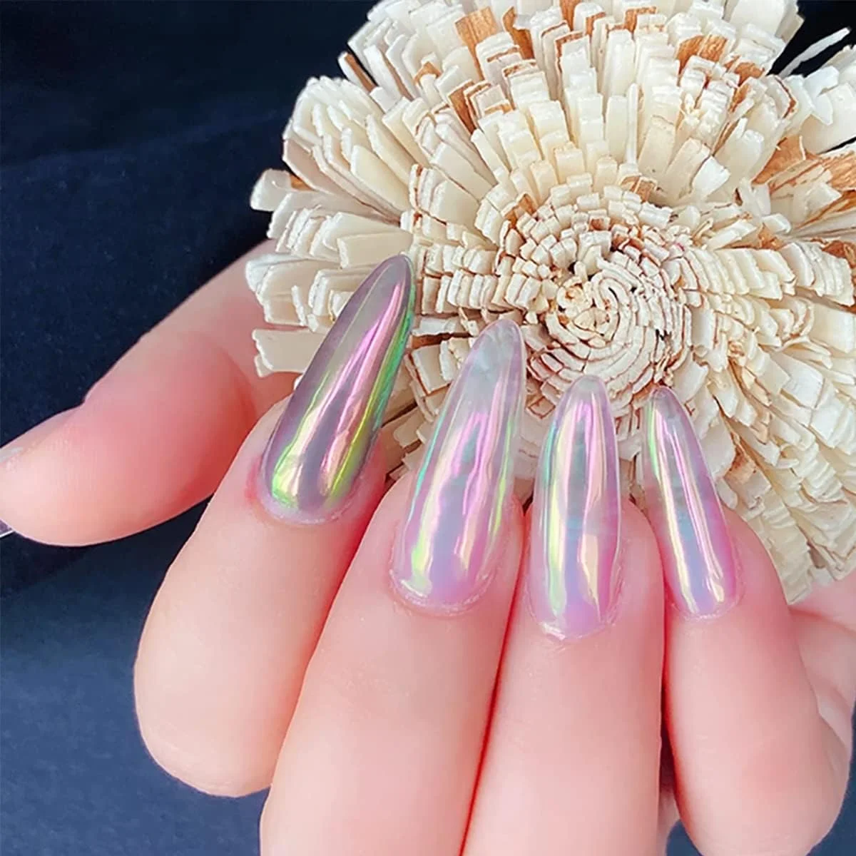 پودر ناخن کروم 6 رنگ پری دریایی، پودر اکلیل هنری ناخن، پیگمنت اثر آینه ای متالیک، کیت گرد و غبار اکلیل مرواریدی پری دریایی برای تزئین ناخن با لاک ژل