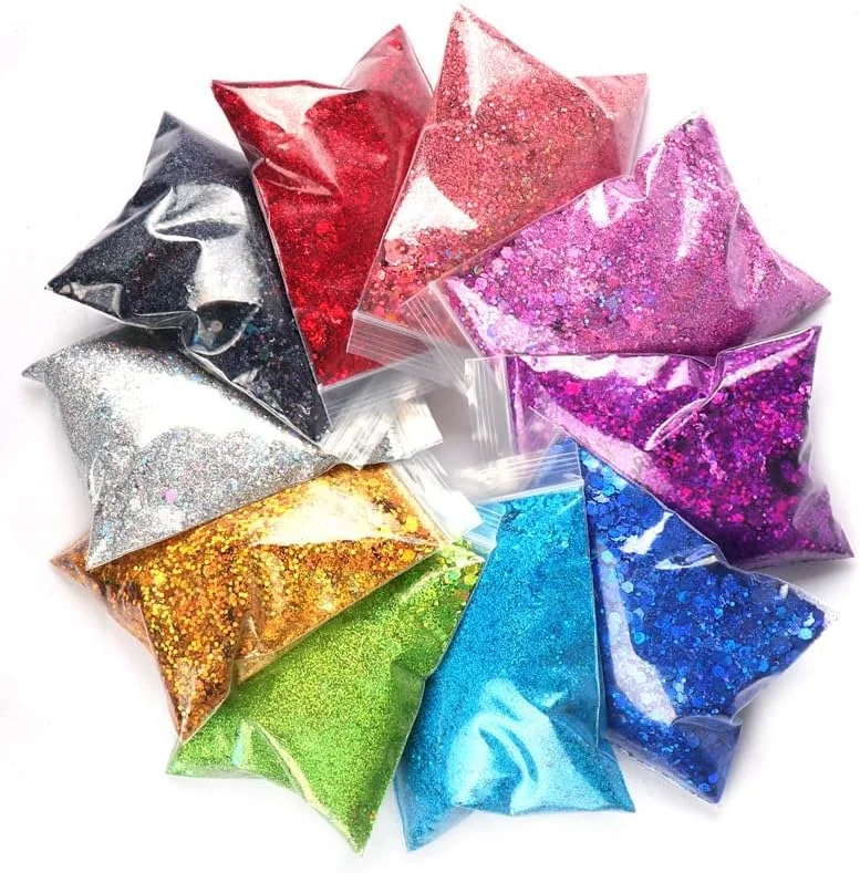 اکلیل درشت هولوگرافیک ۱۰ رنگ، بدون چسب، مناسب برای هنرهای رزینی، صورت، بدن، مو، پولک ناخن، لوازم آرایشی برای آرایش جشنواره، کاردستی، کارت سازی، اسکرپ بوک، مهمانی