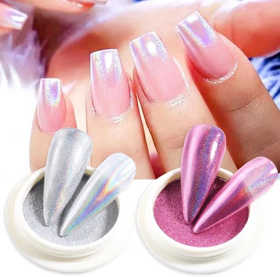 پودر کروم ناخن، 2 عدد پودر آینه ای ناخن، ست پودر پیگمنت متالیک هولوگرافیک ناخن، ابزار تزئینی لاک ناخن اکلیلی (رنگ تصویر)