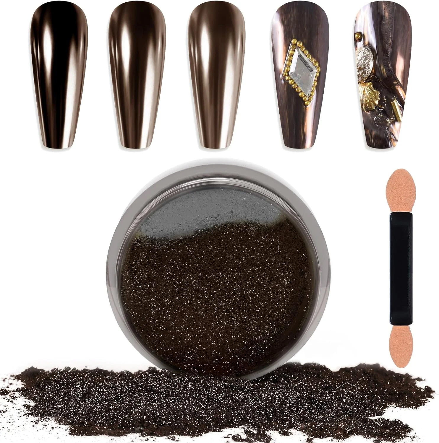 پودر ناخن کروم Laza، جلوه آینه ای، گرد فلزی، اکلیل هولوگرافیک، تزئین مانیکور براق، رنگدانه بازتابنده برای هنر ناخن لاک ژل DIY، صنایع دستی رزین، هدایا - قهوه ای تیره