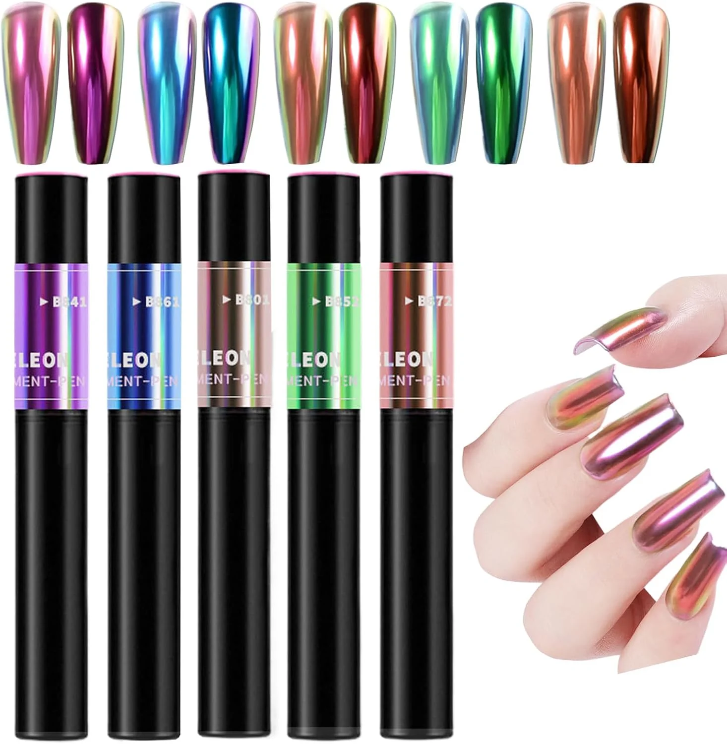 پودر کروم برای ناخن، قلم پودر لاک ژل - مجموعه 5 تایی تزئینات اکلیلی ناخن مصنوعی برای سالن خانگی، لوازم هنری مانیکور