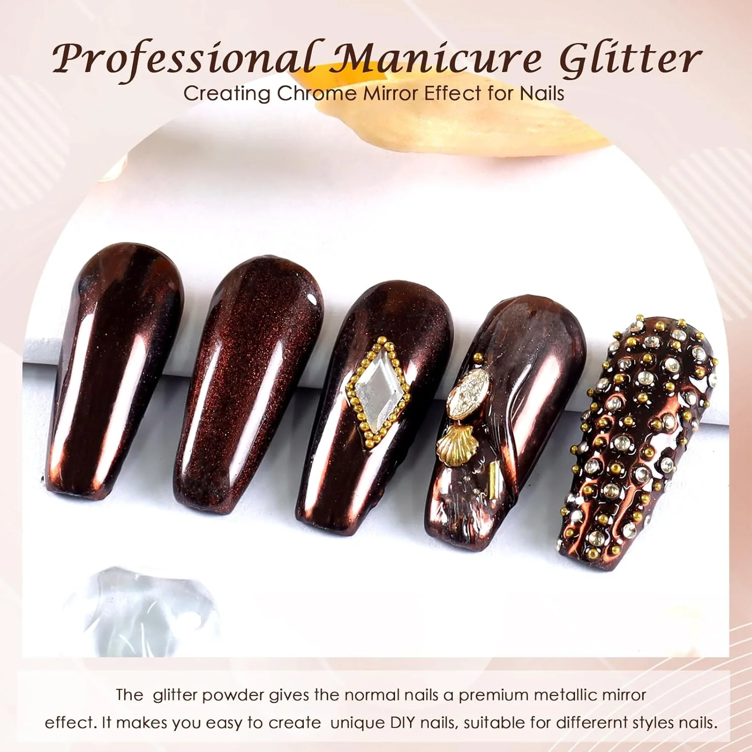 پودر ناخن کروم Laza، جلوه آینه ای، گرد فلزی، اکلیل هولوگرافیک، تزئین مانیکور براق، رنگدانه بازتابنده برای هنر ناخن لاک ژل DIY، صنایع دستی رزین، هدایا - قهوه ای تیره