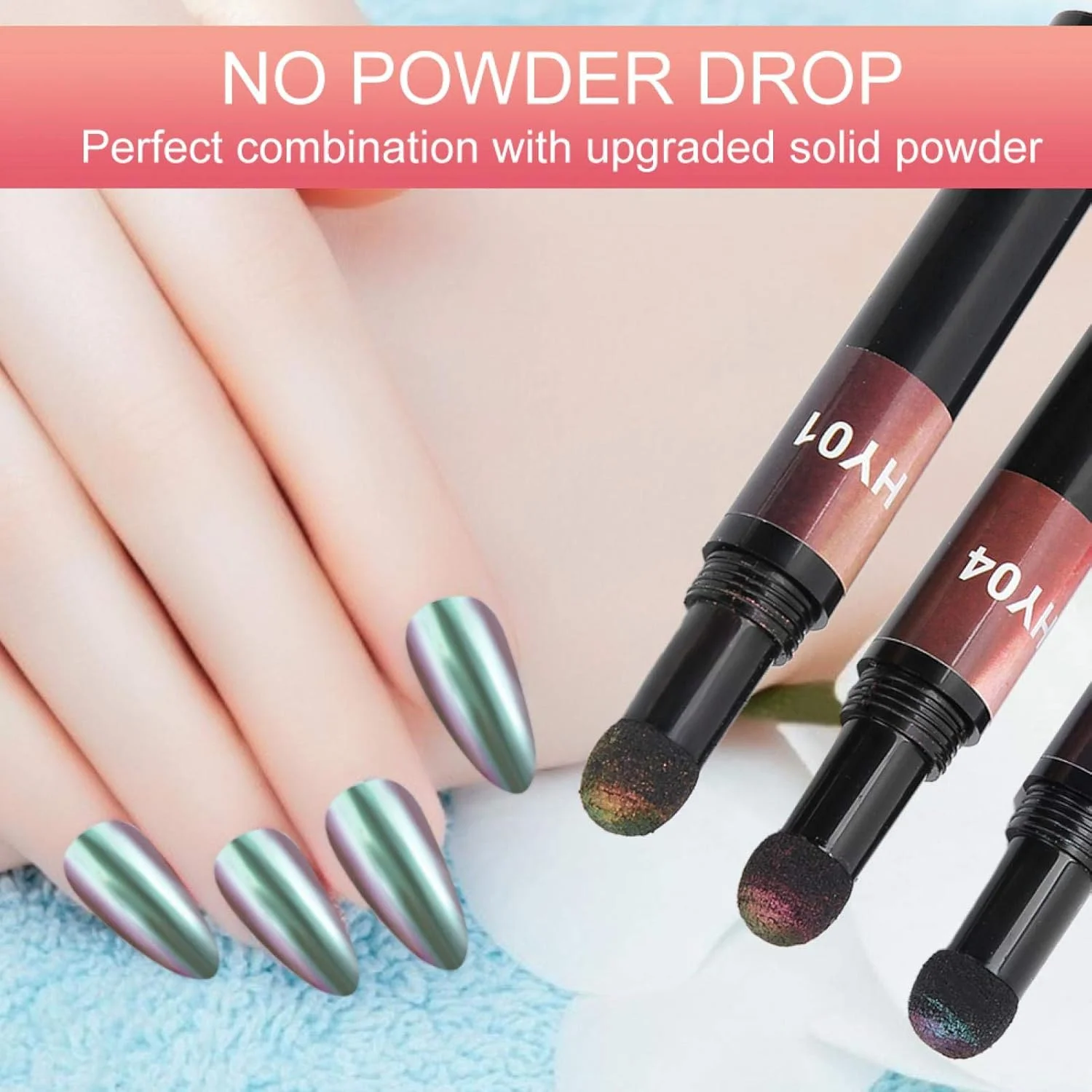 ست ۳ عددی قلم پودر کروم ناخن، قلم اکلیل ناخن آینه ای، قلم پودر کوسن هوا، تزئینات طراحی ناخن برای سالن ناخن