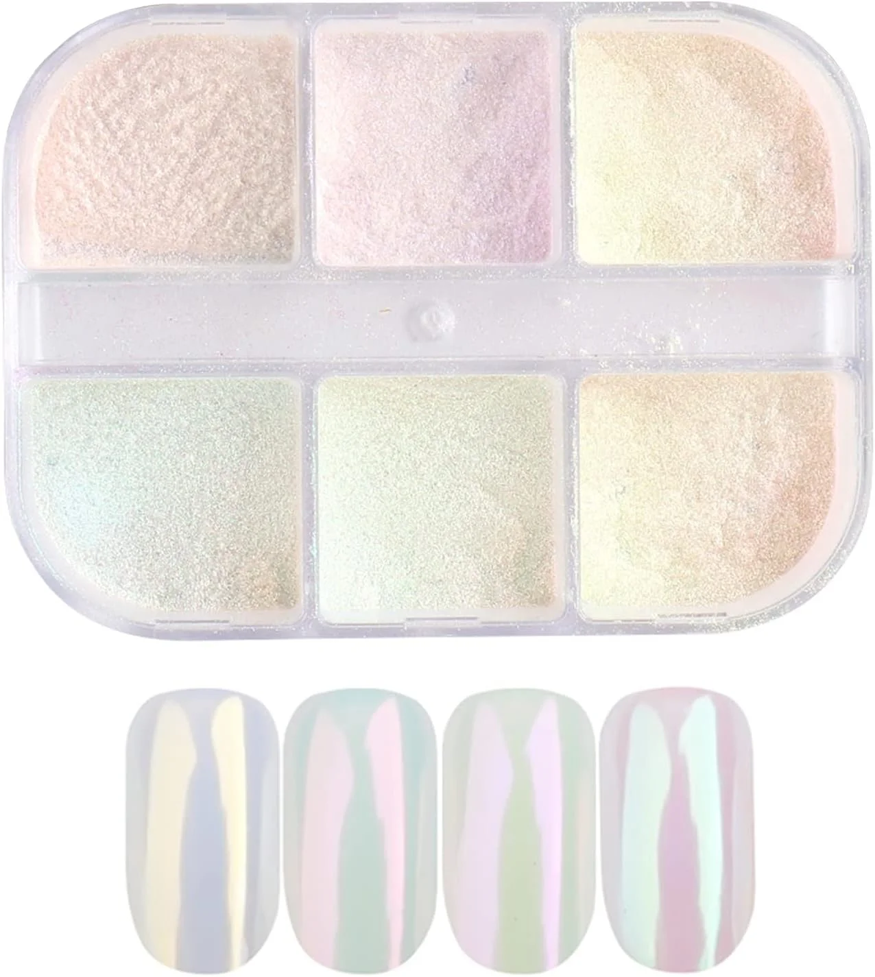 پودر کروم ناخن، 6 رنگ پودر آینه ای هولوگرافیک Aurora، پودر رنگدانه ناخن، پودر اکلیلی برای بدن، صورت و مو، مناسب برای طراحی ناخن (پودر صدف D)