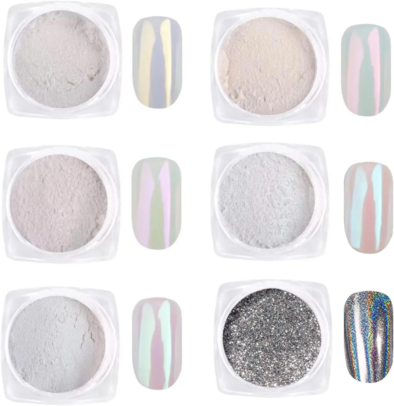 ست پودر کروم آینه‌ای آرت ناخن آفتاب‌پرست 6 عددی، ست پودر پیگمنت متالیک آرت ناخن، پودر اکلیل ناخن صدفی تغییر رنگ دهنده، پودر مرواریدی برای طراحی ناخن، مانیکور و سالن DIY