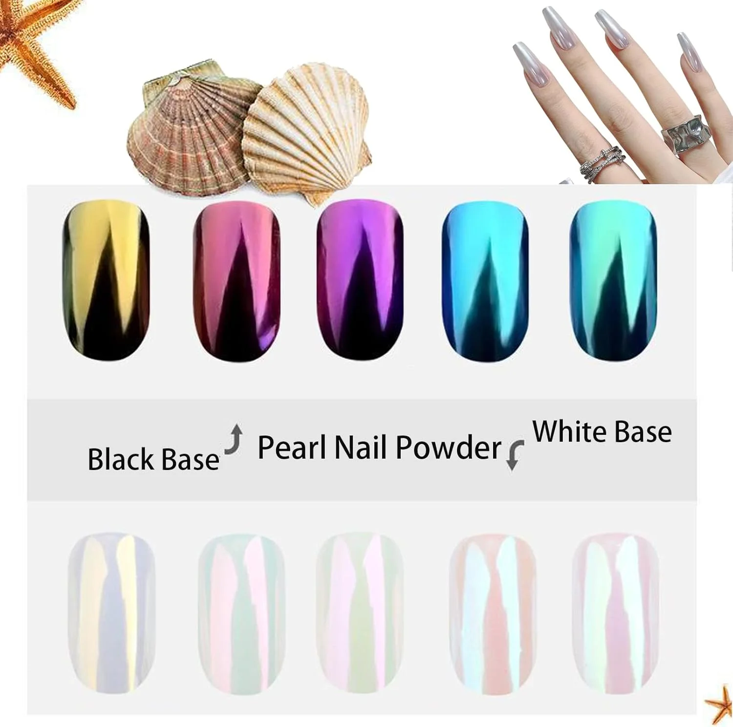 ست پودر کروم آینه‌ای آرت ناخن آفتاب‌پرست 6 عددی، ست پودر پیگمنت متالیک آرت ناخن، پودر اکلیل ناخن صدفی تغییر رنگ دهنده، پودر مرواریدی برای طراحی ناخن، مانیکور و سالن DIY