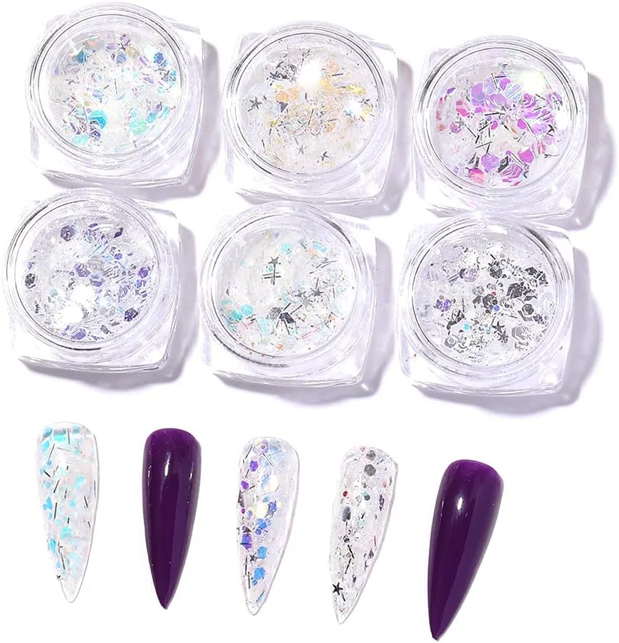 پودر اکلیل سفید صدفی Aurora برای طراحی ناخن، پولک های کوچک تزئینی مناسب برای طراحی ناخن