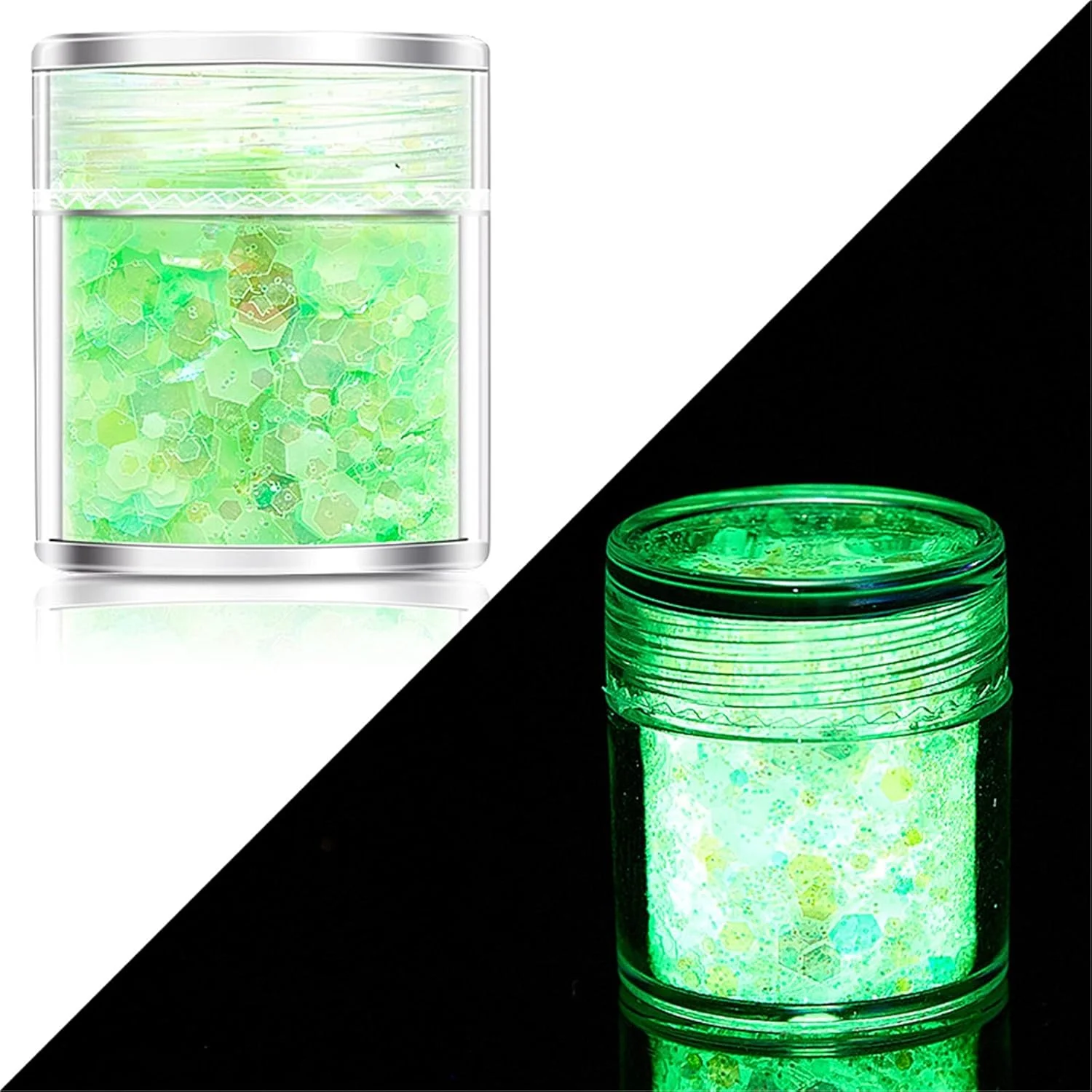 پولک های درخشان طراحی ناخن، پولک های اکلیلی هولوگرافیک طراحی ناخن، پودر پولک های اکلیلی سه بعدی درخشان در تاریکی برای تزئین ناخن، برچسب های DIY (G)