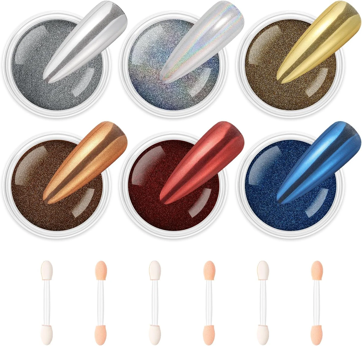 پودر آینه ای ناخن Aimeili، 6 جعبه، پودر اکلیل ناخن، پودر لیزری هولوگرافیک ناخن، جلوه آفتاب پرست، کیت مانیکور طراحی ناخن