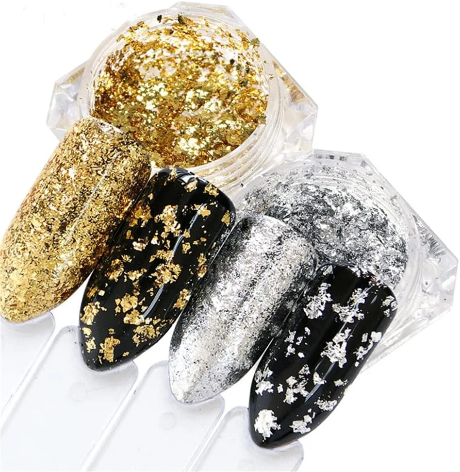 پودر ناخن اکلیلی هولوگرافیک، کیت پودر طراحی ناخن، اکلیل طلایی نقره ای، پولک های آلومینیومی، پودرهای اثر آینه جادویی، پولک، لاک ژل ناخن، تزئینات رنگدانه کروم، 4 جعبه/ست