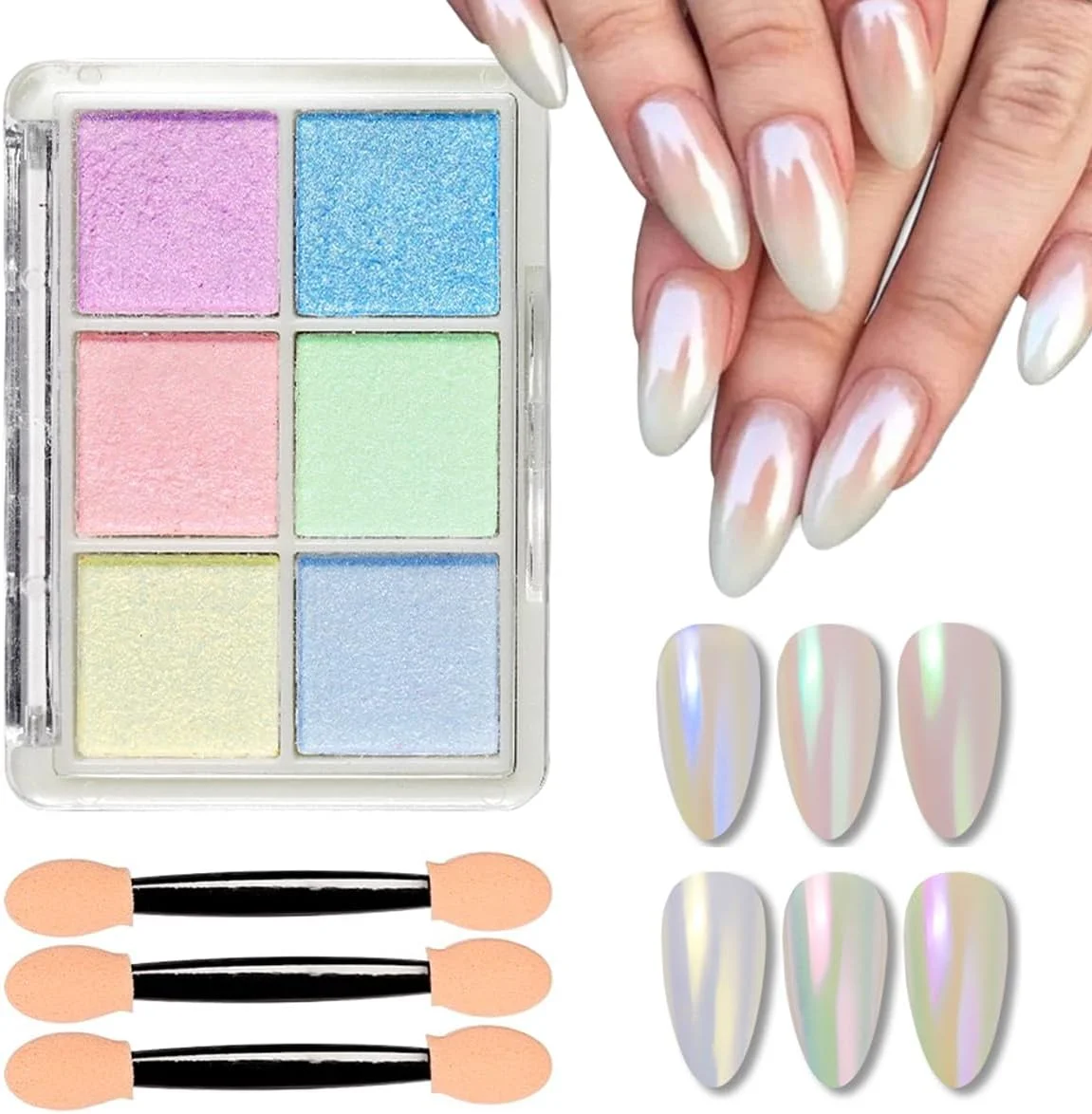 ست پودر براق کننده ناخن کروم، پودر آینه ای متالیک کروم برای ناخن ها، طلایی رزگلد آبی، پالت چند رنگی پودر رنگدانه ناخن، تزئینات طراحی ناخن 6 رنگ