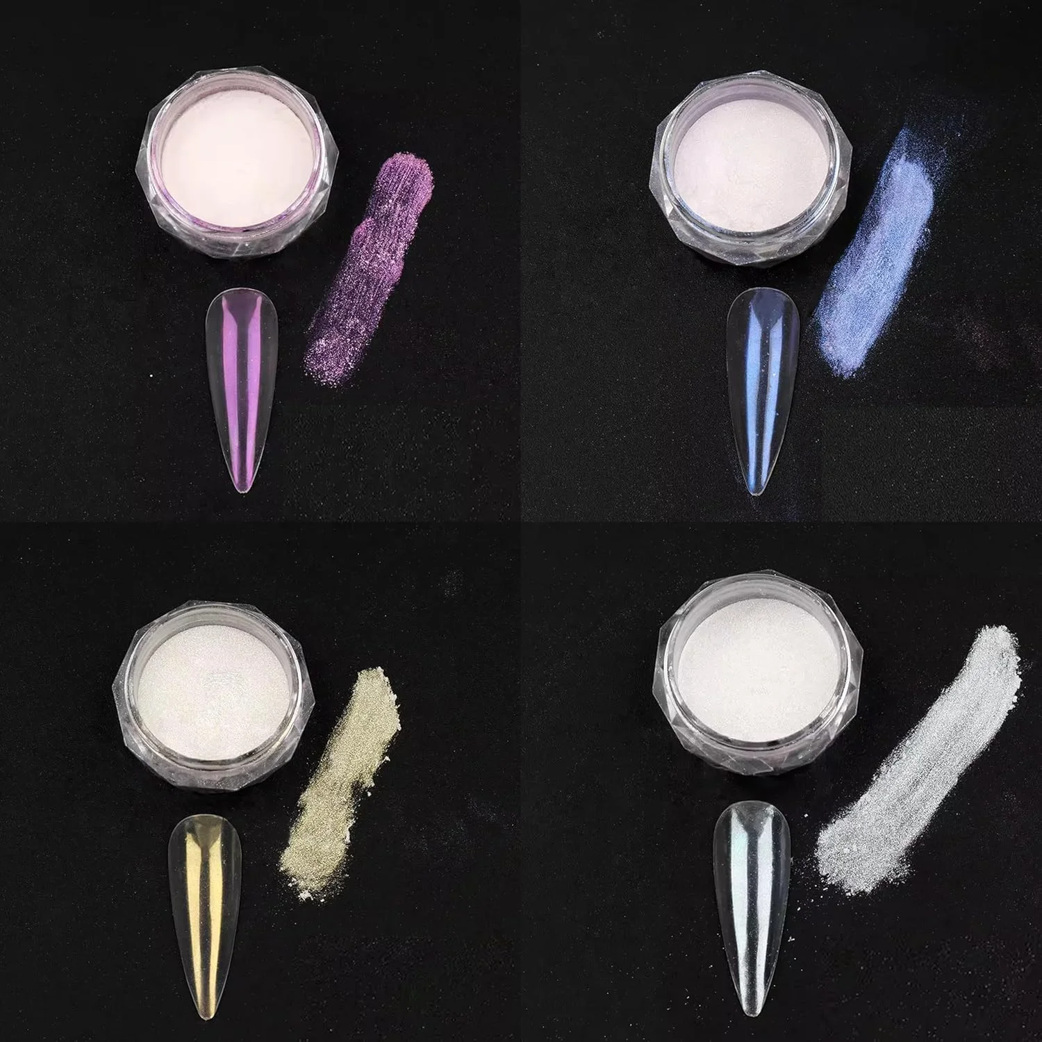 پودر ناخن کروم مرواریدی سفید 6 رنگ، پودر پیگمنت کروم آرورا، اکلیل ناخن، لوازم جانبی طراحی ناخن برای زنان و دختران