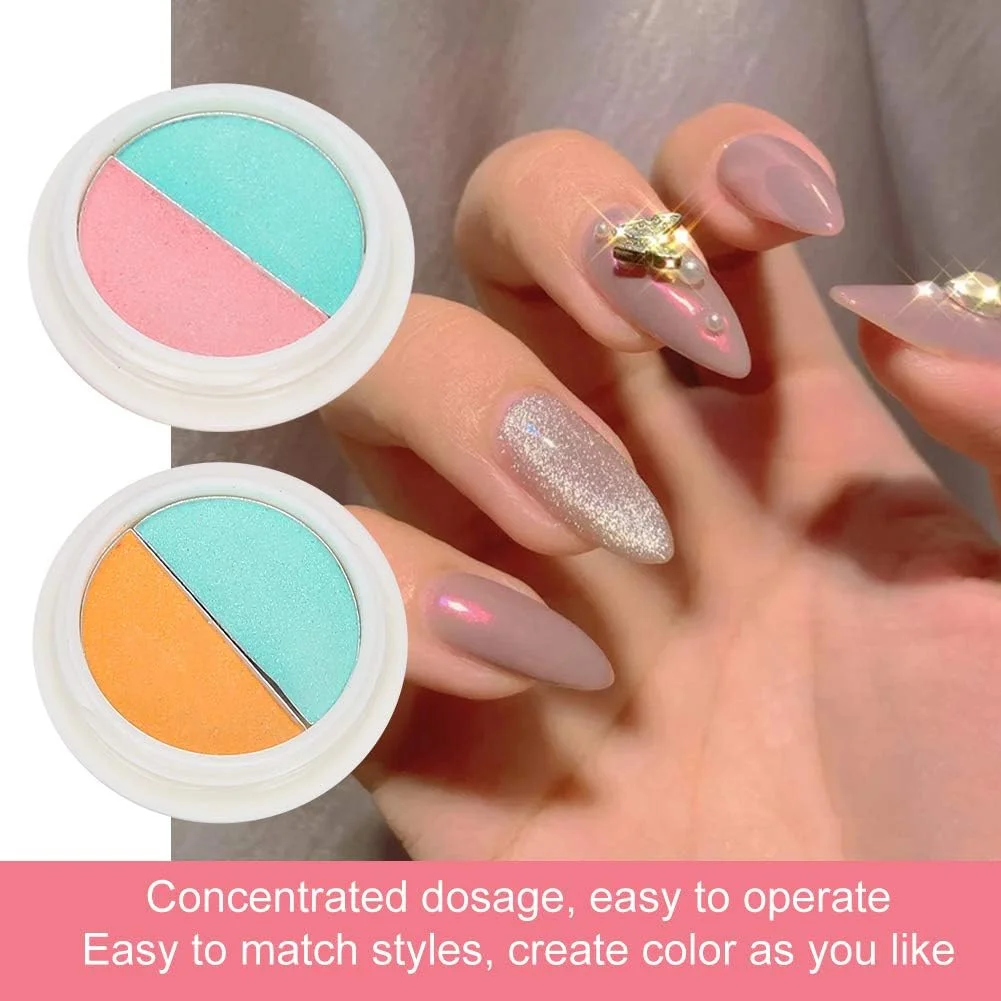 پودر ناخن آینه‌ای دو رنگ، پودر رنگدانه‌ای براق هنر ناخن جامد چند منظوره، ابزار مانیکور (2 عدد)
