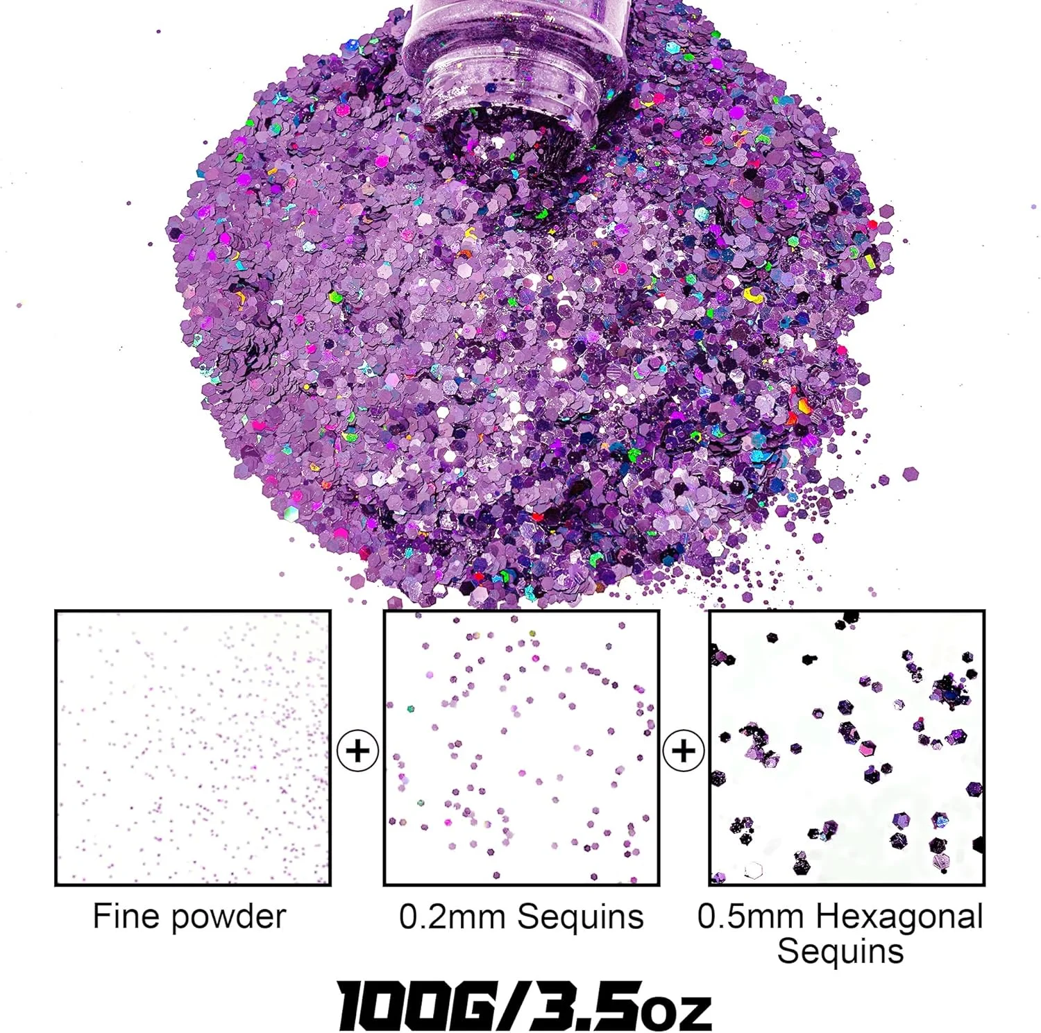 پودر اکلیل هولوگرافیک بنفش آسلانکا برای صورت، بدن، ناخن، هنر ناخن، آرایش، مو، اسلایم و کارهای دستی