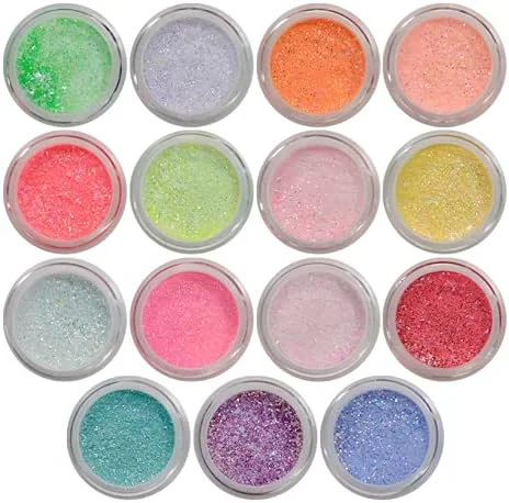 مجموعه پودر اکریلیک ناخن گلها، مجموعه 15 رنگ با اشکال مختلف، پودر پولک ناخن اکلیلی هولوگرافیک، لوازم آرایشی حرفه ای طراحی ناخن، 3.5 گرم هر کدام.