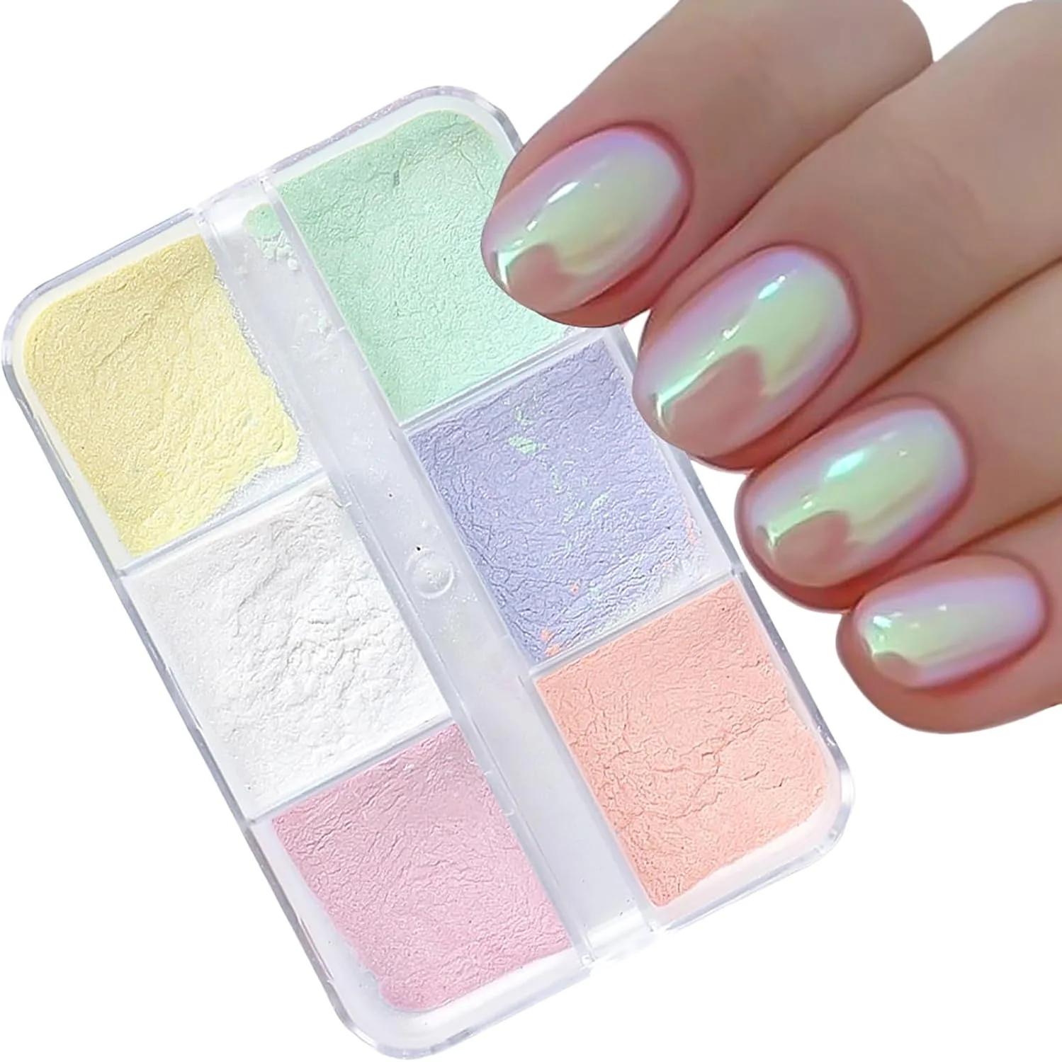 پودر ناخن کروم، 1 جعبه 6 خانه پودر رنگدانه هنر ناخن نئون پری دریایی، پودر اکلیل ناخن با جلوه آینه جادویی هولوگرافیک برای طراحی و تزئین ناخن