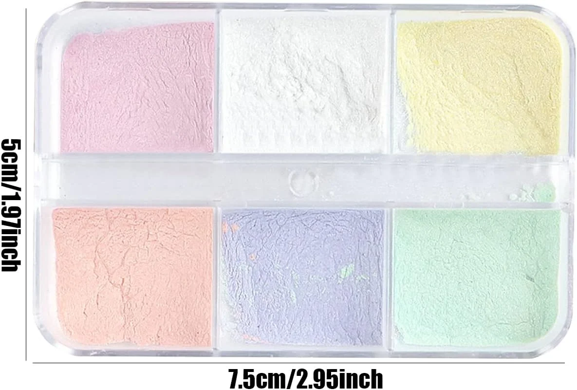 پودر ناخن کروم، 1 جعبه 6 خانه پودر رنگدانه هنر ناخن نئون پری دریایی، پودر اکلیل ناخن با جلوه آینه جادویی هولوگرافیک برای طراحی و تزئین ناخن