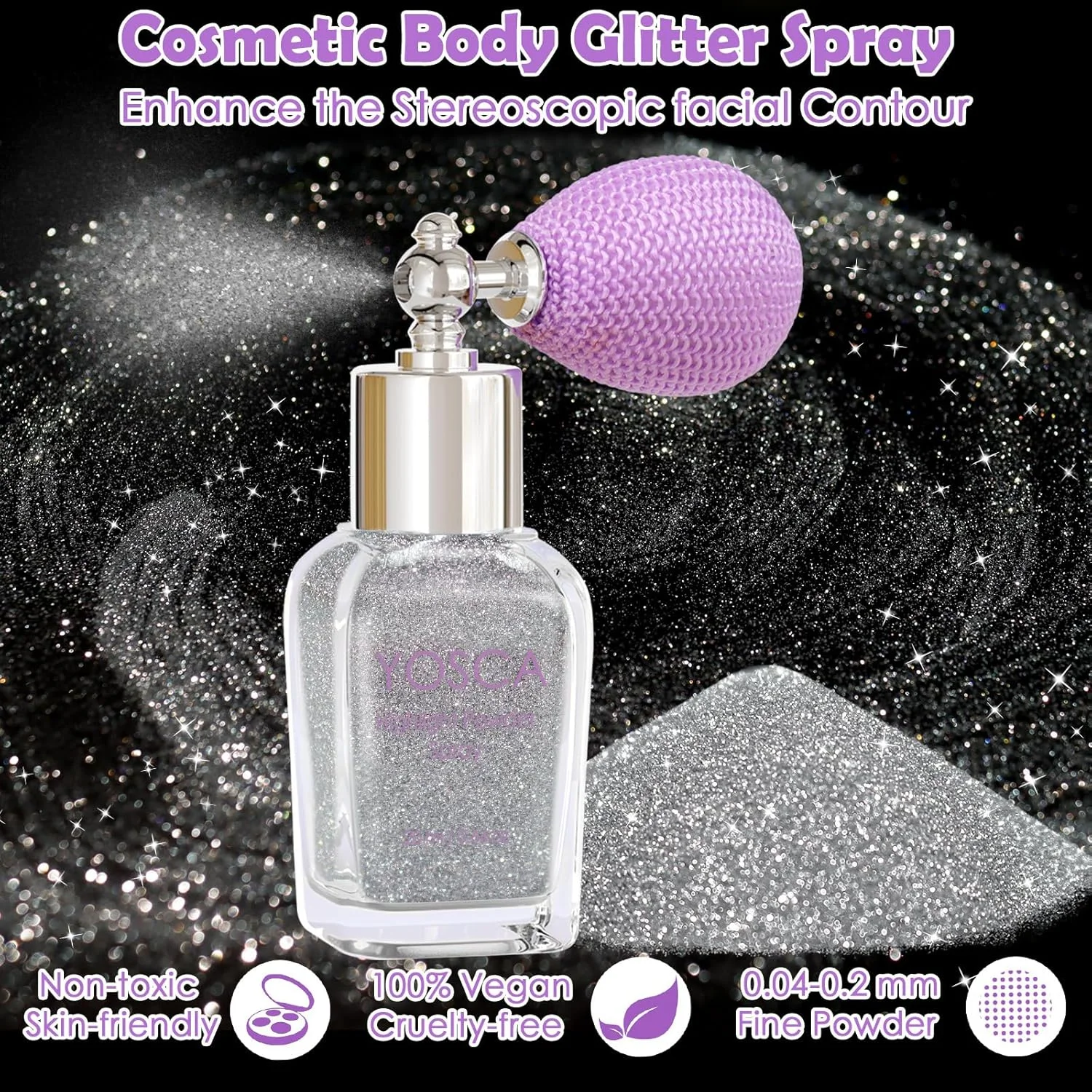 اسپری اکلیل بدن یوسکا، پودر شیمر الماس بدن 30 میلی لیتر، اسپری مو اکلیلی نقره ای، هایلایتر آرایشی، لوازم جانبی جشن، کنسرت، مهمانی