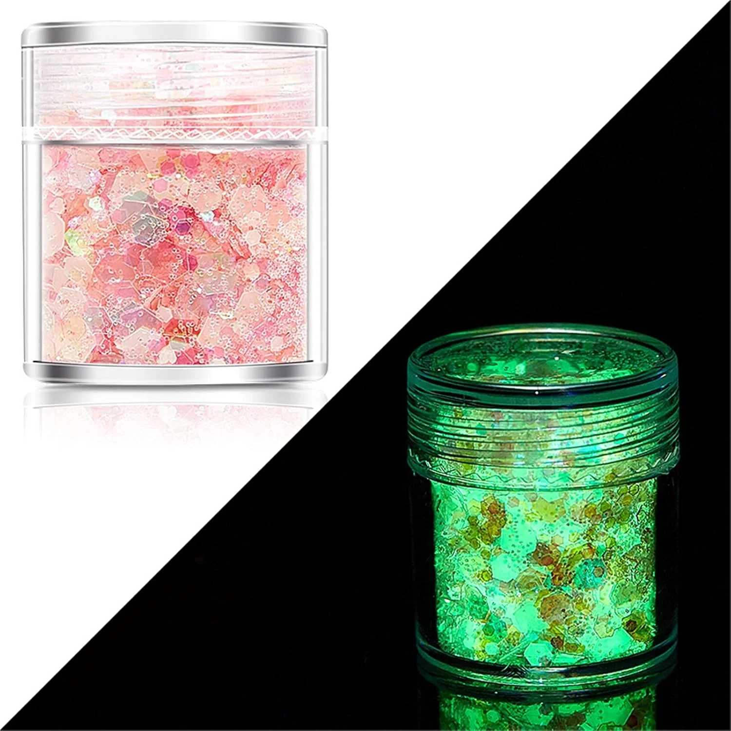 پولک های درخشان طراحی ناخن، پولک های اکلیلی هولوگرافیک، پودر پولکی درخشان سه بعدی برای تزئین ناخن، برچسب های DIY (B)