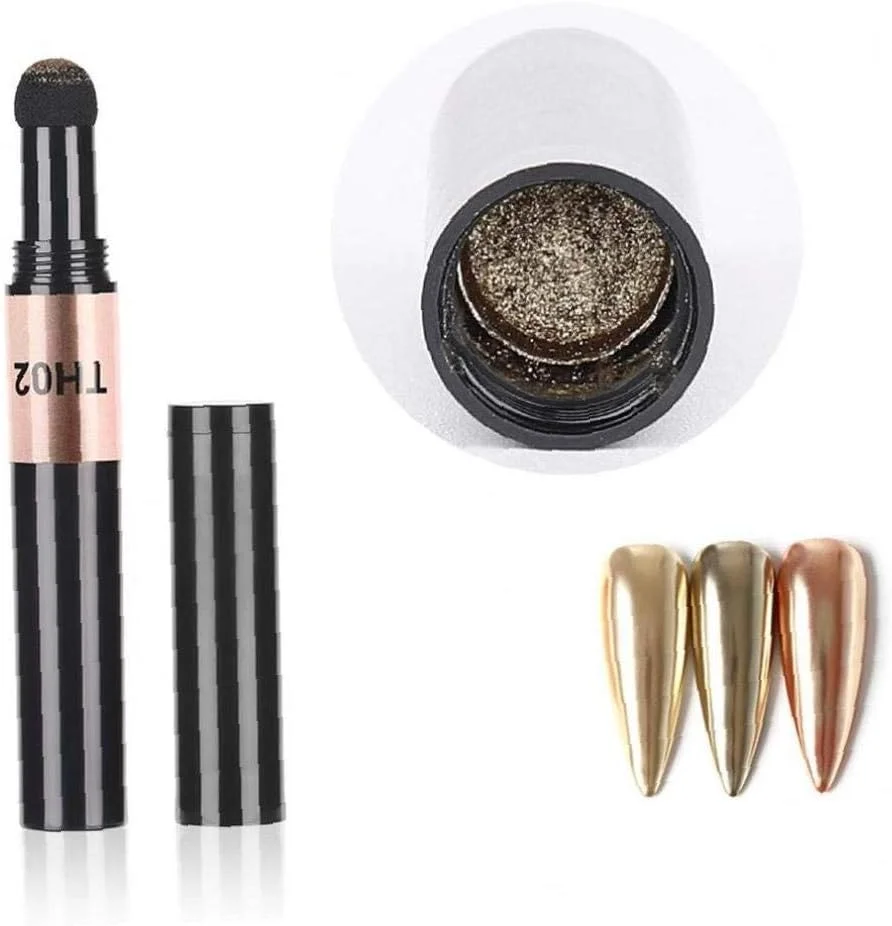 قلم پودر ناخن پودر اکلیلی کروم جلوه آینه ای لاک ژل ناخن قلم طراحی ناخن