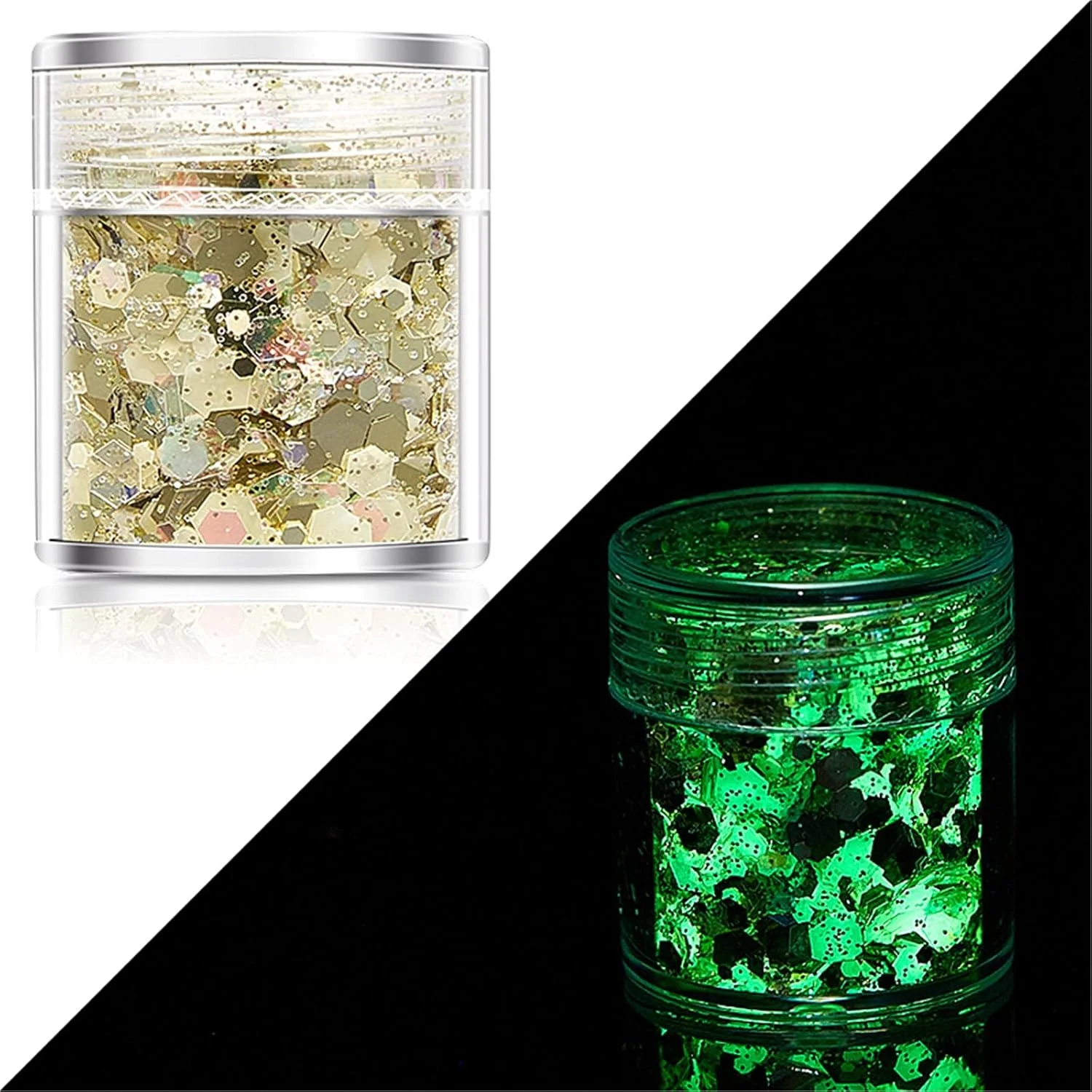 پولک های درخشان طراحی ناخن، پولک های اکلیلی هولوگرافیک برای طراحی ناخن، پودر پولک های اکلیلی ناخن سه بعدی در تاریکی برای تزئین ناخن، برچسب های DIY (Q)