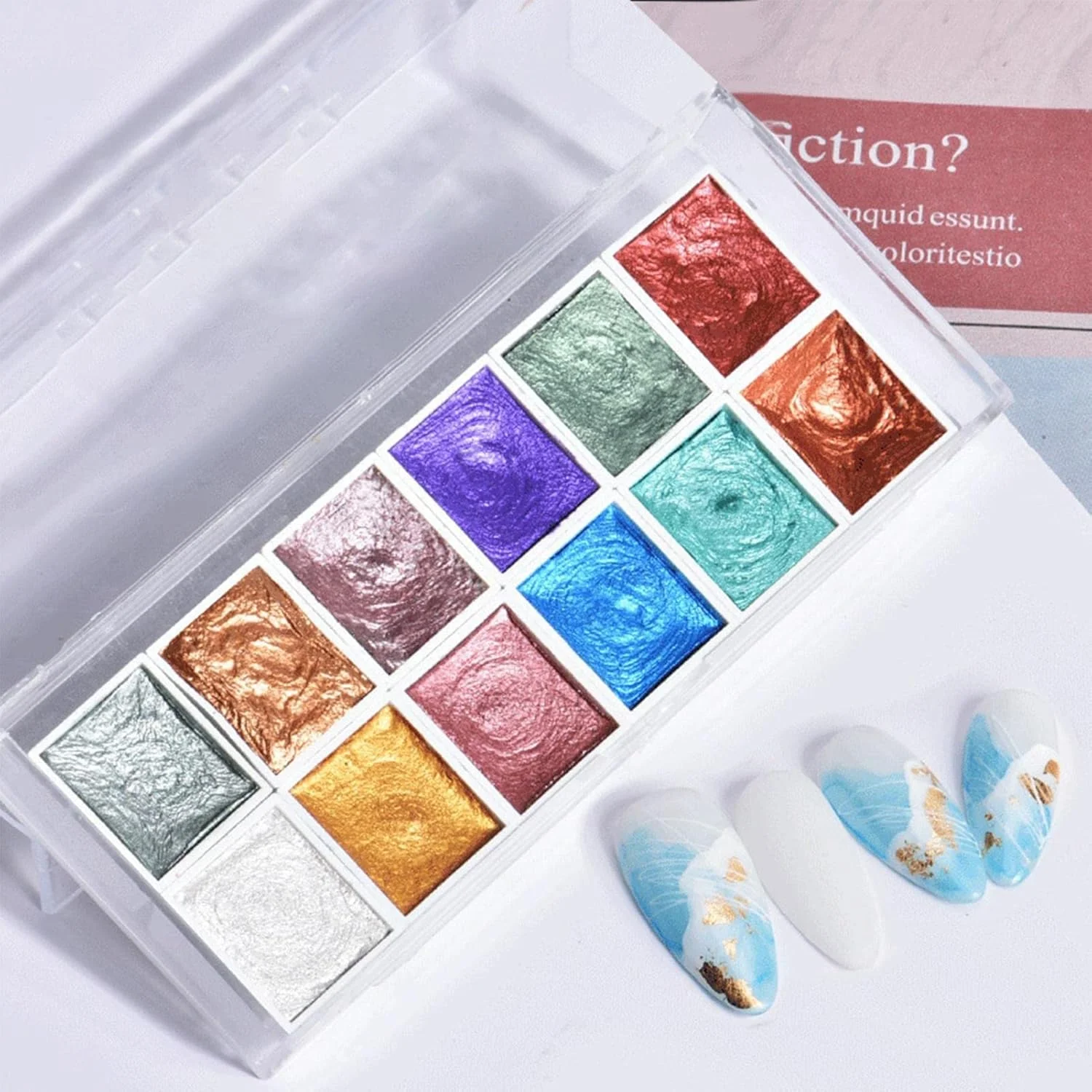 شیمر ناخن آبرنگی جامد | رنگ ناخن اکلیلی جامد - جوهر آبرنگی رنگ ناخن اکلیلی جامد، رنگدانه طراحی ناخن گل شکوفه، پودر طراحی شیمر آرورا، پولک تزئینی ناخن