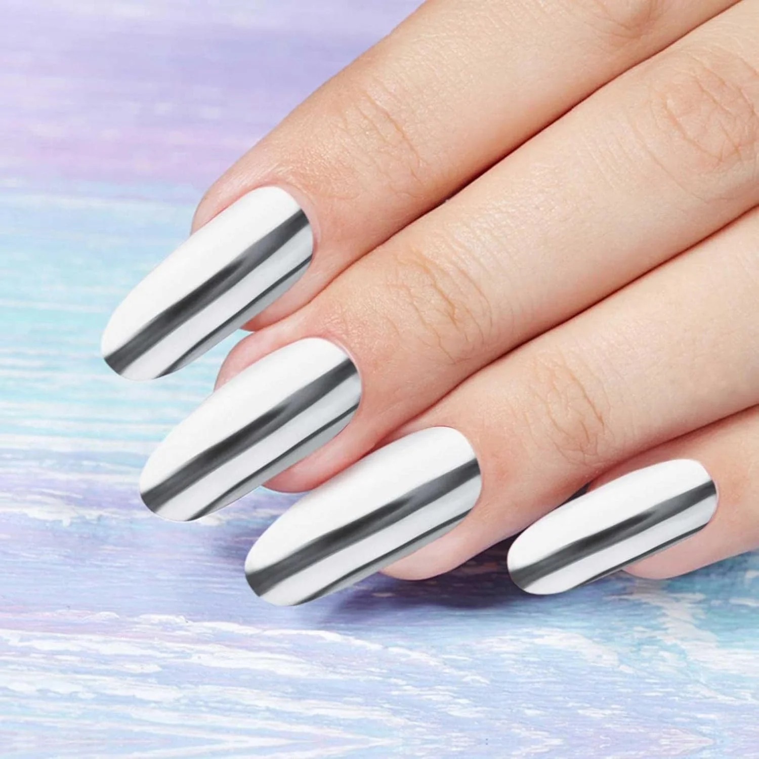 پودر ناخن کروم، پودر ناخن هولوگرافیک، پودر براق پیگمنت آینه‌ای متالیک تغییر رنگی، مانیکور DIY با ابزار اسفنجی