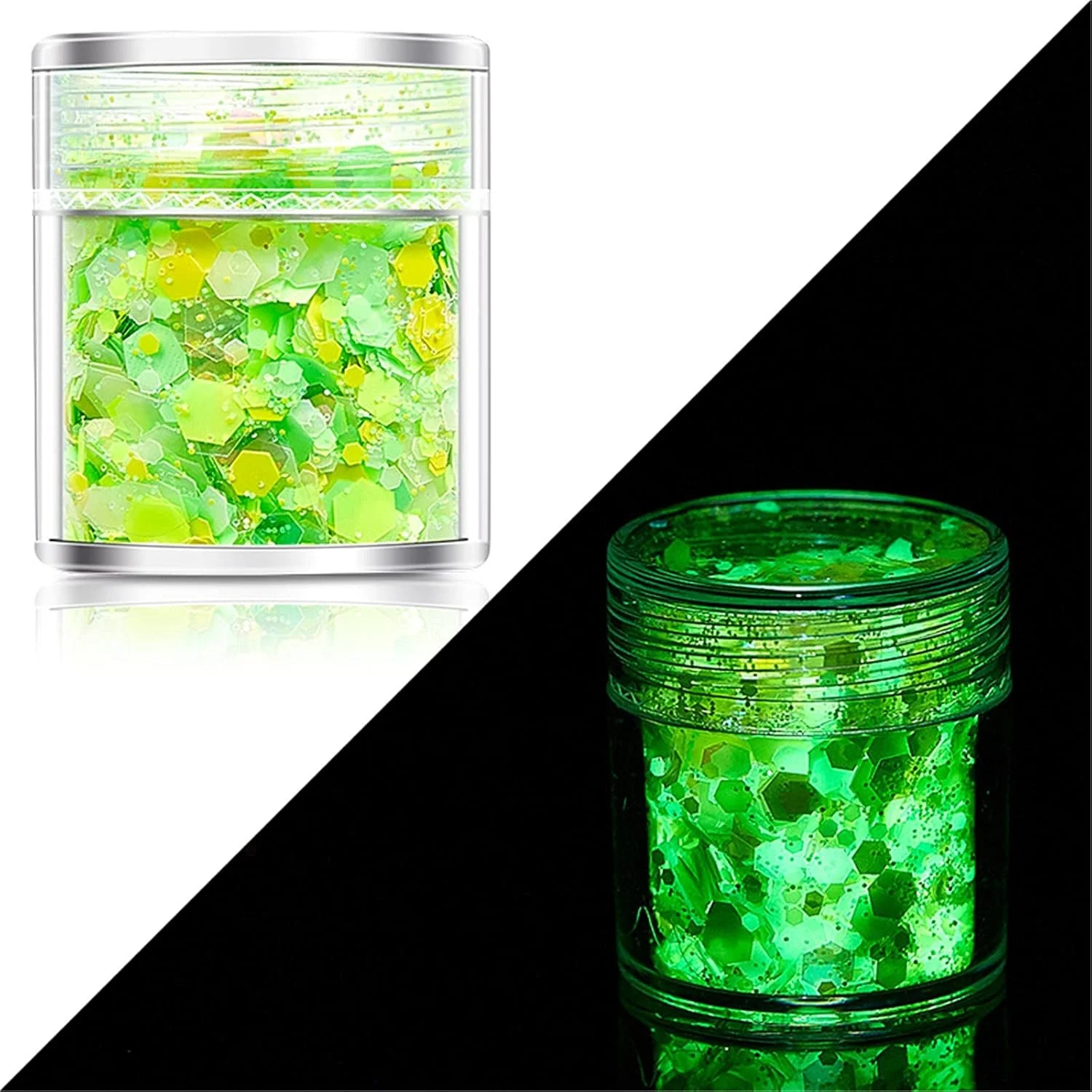 پولک های درخشان طراحی ناخن، پولک های اکلیلی ناخن هولوگرافیک، پودر پولک های اکلیلی درخشان در تاریکی، ناخن سه بعدی برای تزئین ناخن، برچسب های DIY (W)