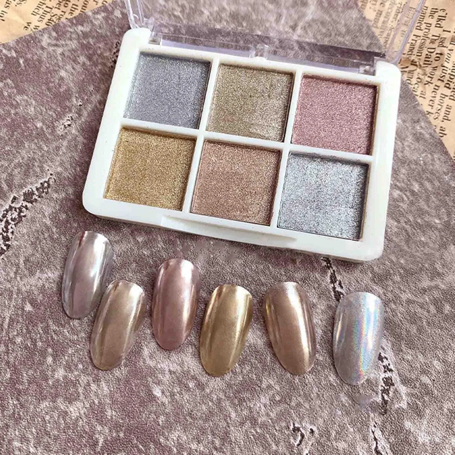 پودر اکلیل ناخن 6 رنگ پودر هولوگرافیک پیگمنت کروم استفاده آسان برای خانم ها