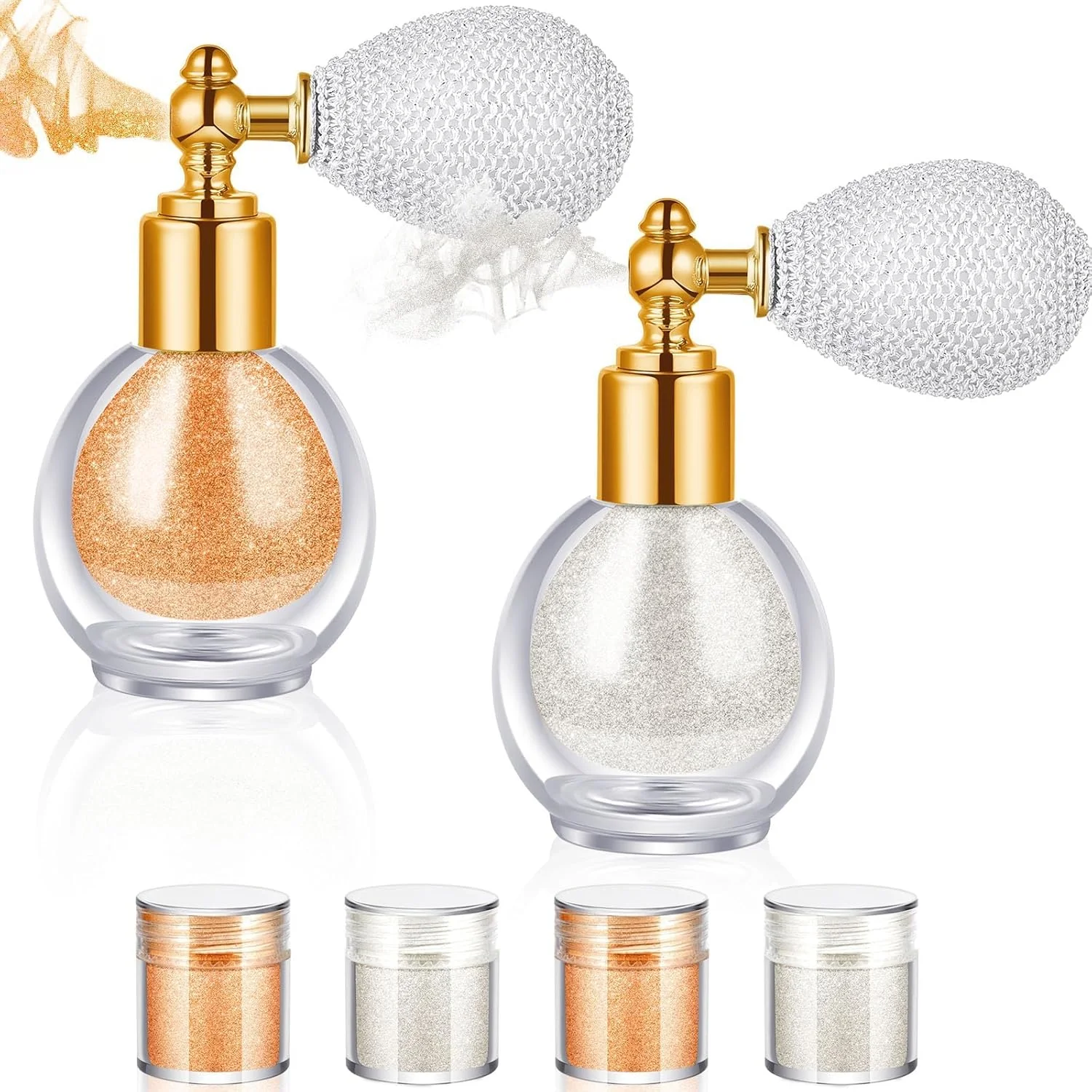 MAKINGTEC اسپری اکلیل بدن 2 عددی، پودر آرایشی براق، نقره ای و صورتی کالباسی به همراه 2 ظرف پودر اکلیل مجزا برای مو، بدن، صورت، لباس، ناخن و کارهای هنری