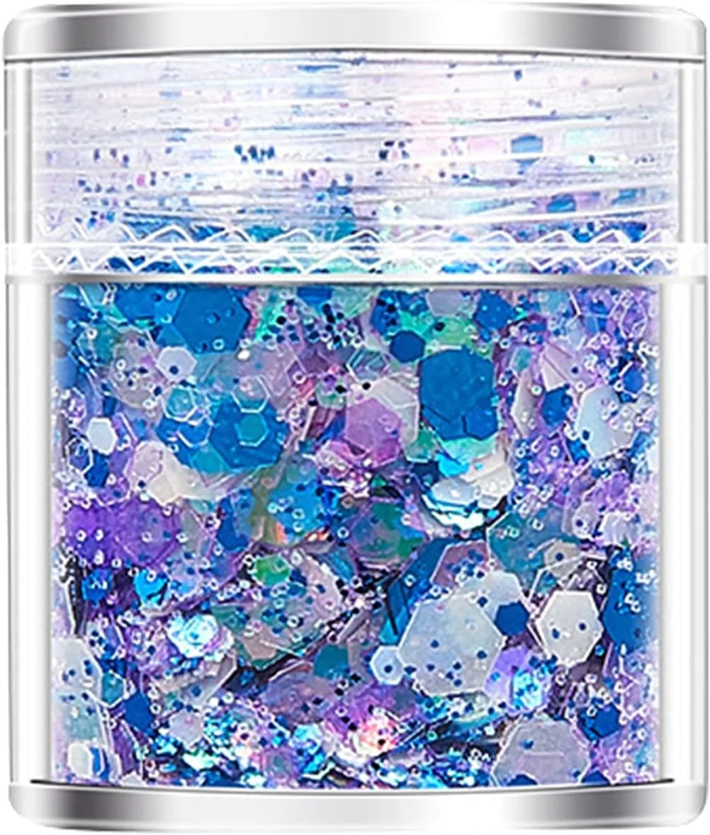 پولک های درخشان طراحی ناخن، پولک های اکلیلی هولوگرافیک طراحی ناخن، پودر پولک های اکلیلی سه بعدی در تاریکی برای تزئین ناخن، برچسب های DIY (I)