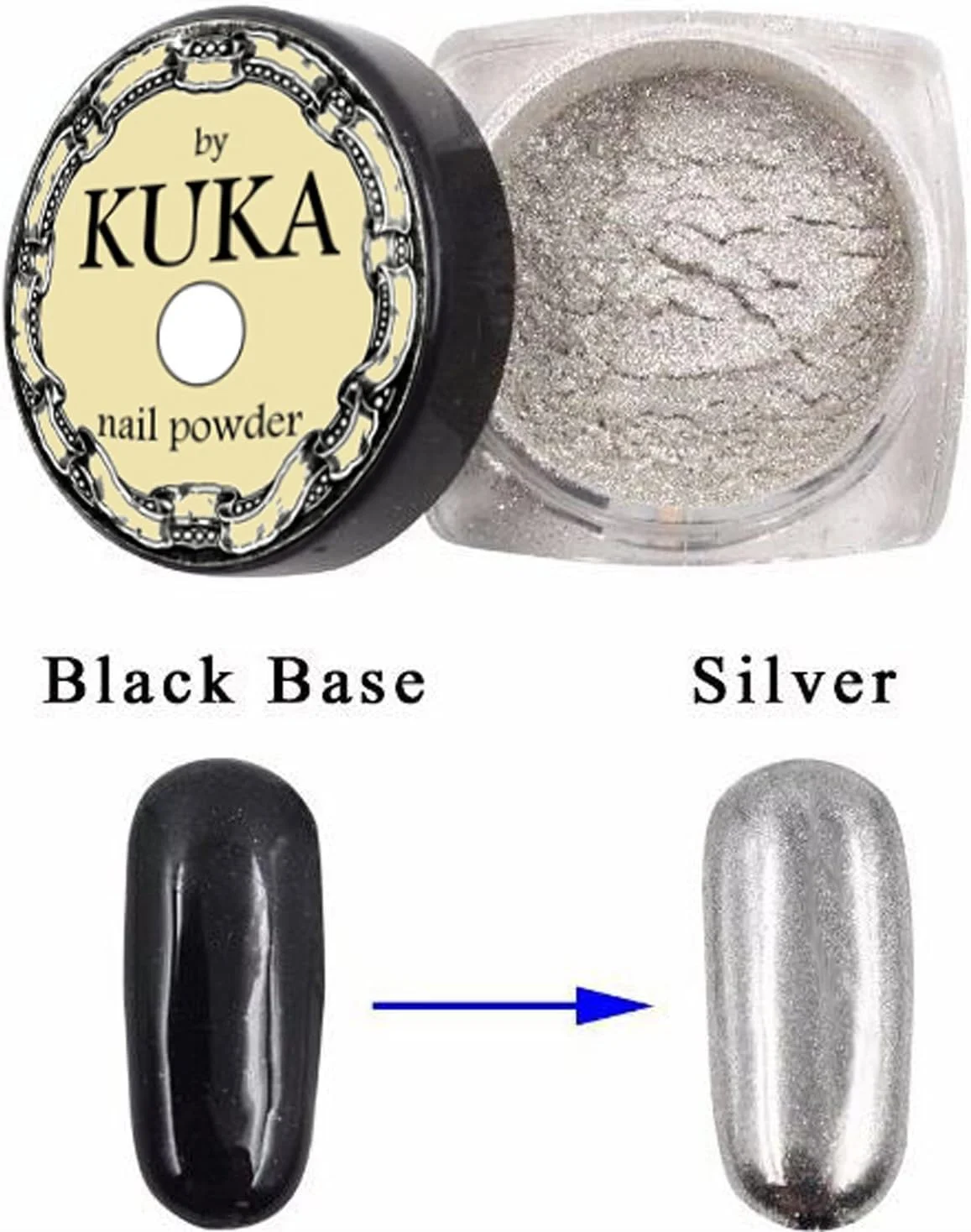 پودر نقره ای کروم آینه ای KUKA، پودر براق ناخن، ابزار طراحی ناخن زیبا و درخشان