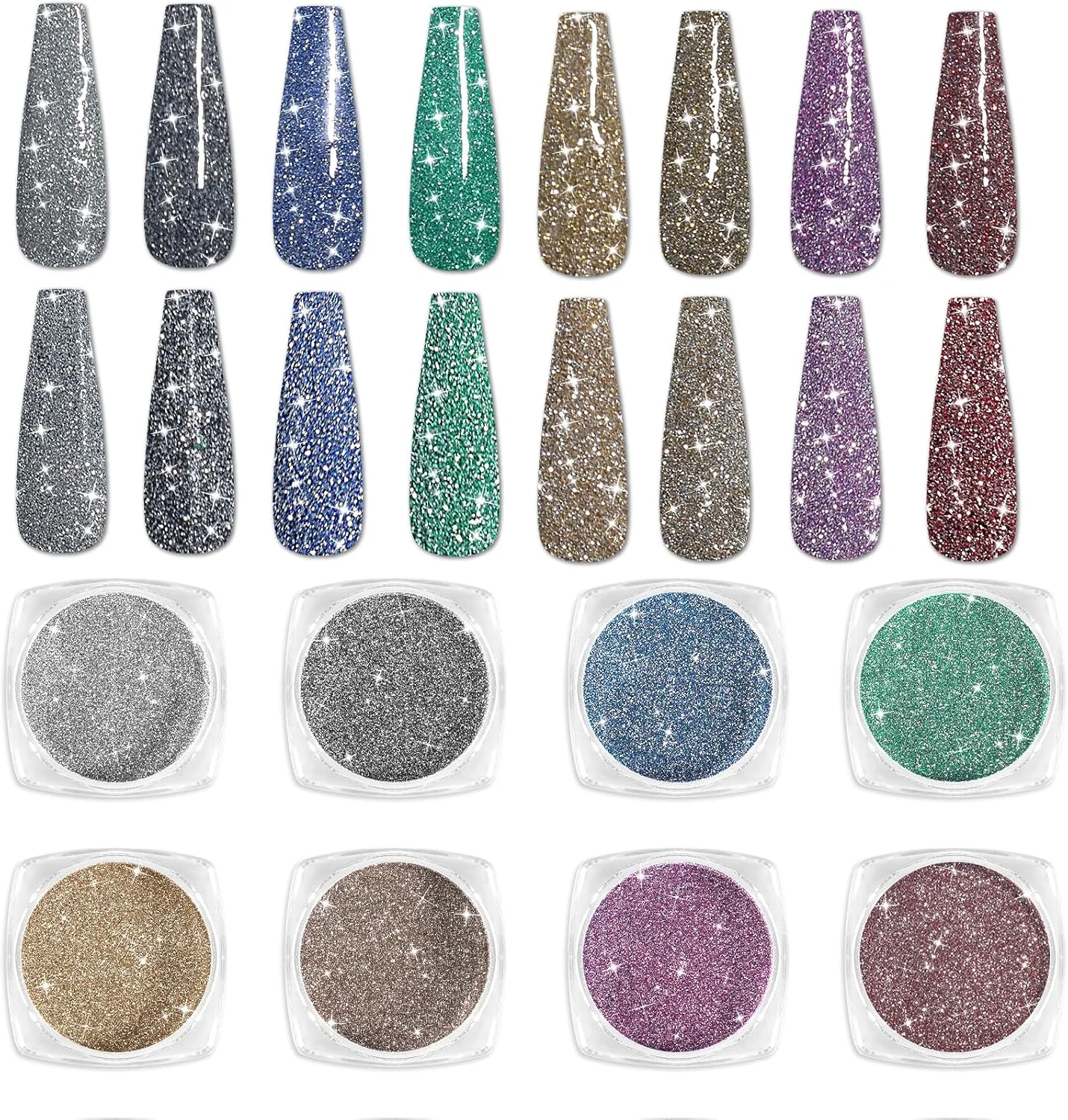 پودر ناخن الماسی کره ای Laza در 8 رنگ، اکلیل کریستالی درخشان، پودر اکلیل ناخن هولوگرافیک، جلوه آینه ای نقره ای لیزری، پولک های درخشان روشن برای لاک ناخن اکریلیک، تزئینات DIY هنر ناخن