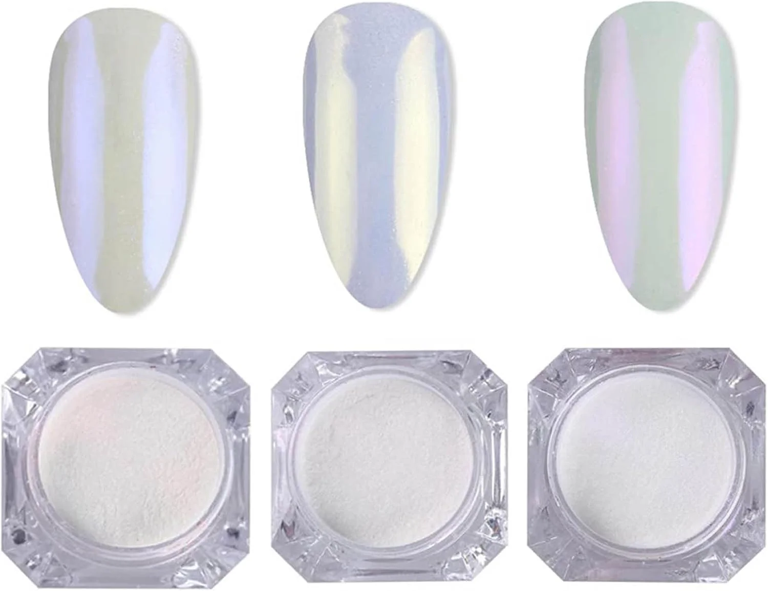 ست پودر ناخن مرواریدی هولوگرافیک شامل ۷ جعبه، مناسب برای مانیکور ناخن، آینه‌ای، طلایی، آبی و بنفش