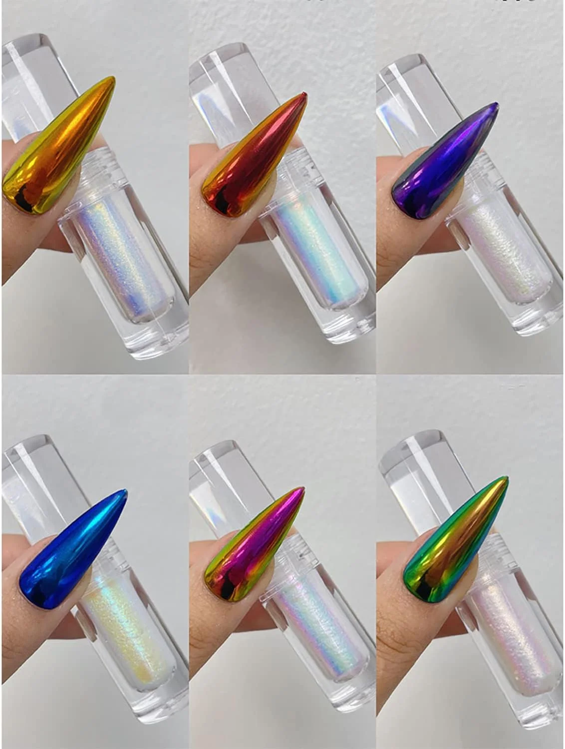 پودر ناخن مایع مرواریدی، پودر یخ رنگین کمانی شفق قطبی، پودر کروم هولوگرافیک آینه‌ای رنگین‌تاب، رنگدانه براق با درخشش بالا برای طراحی ناخن در خانه و ناخن مصنوعی